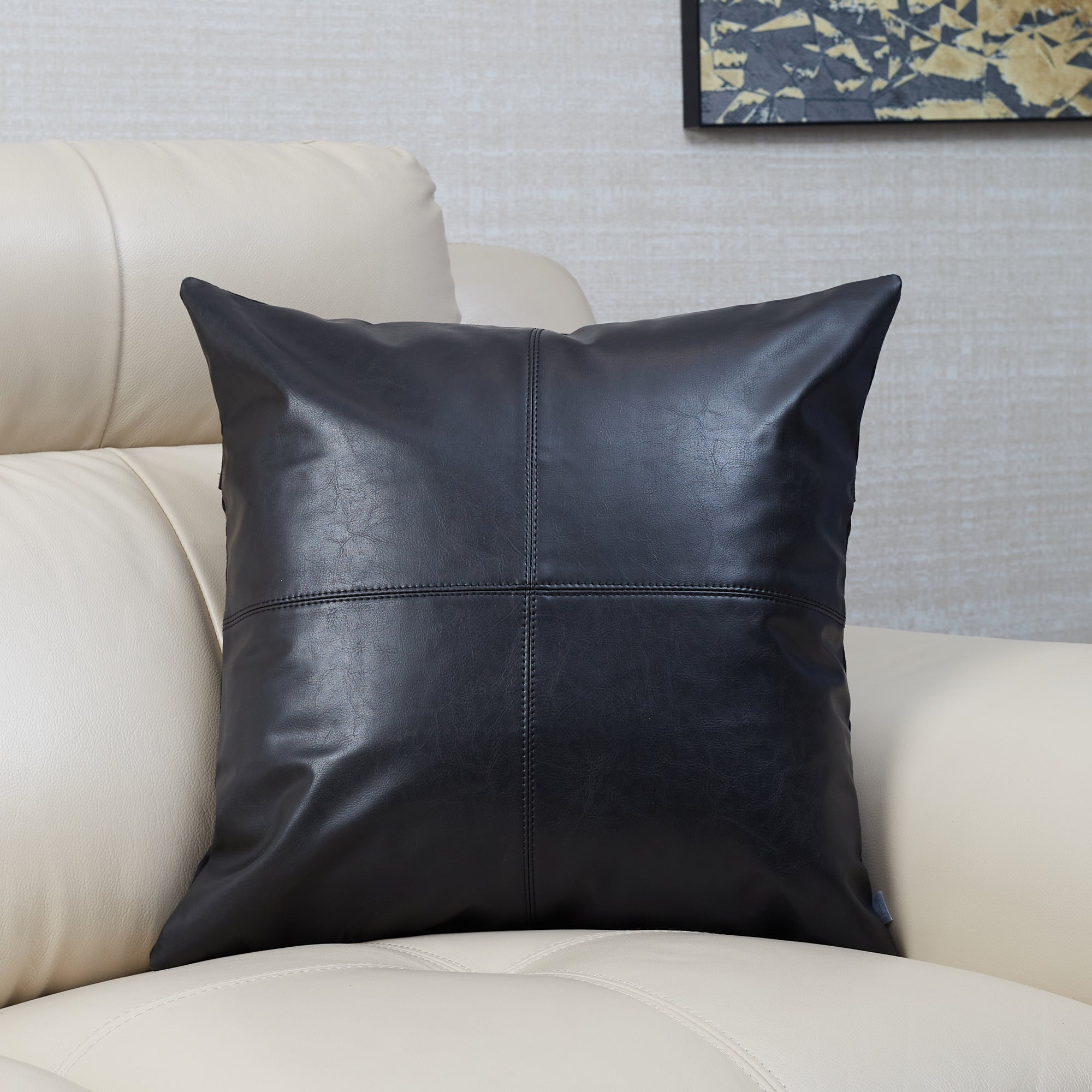 Luxe Living  Vegan Leather Cushion Cover 45x45 Cm in Black Colour