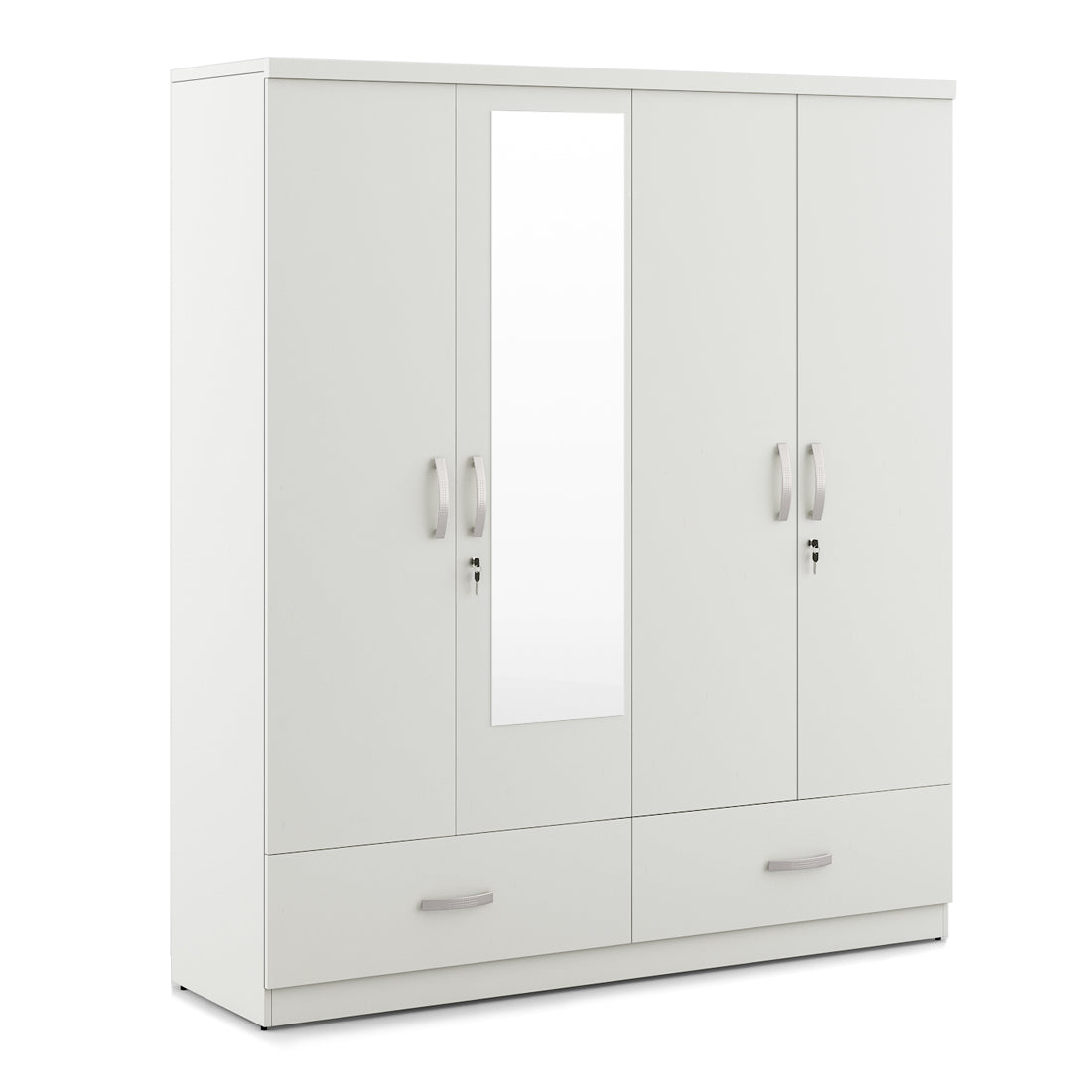 Utsav Four Door Wardrobe with Mirror in White Colour