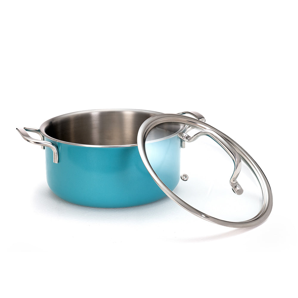 Vida Triply Pot 2 Litre Teal with Glass Lid