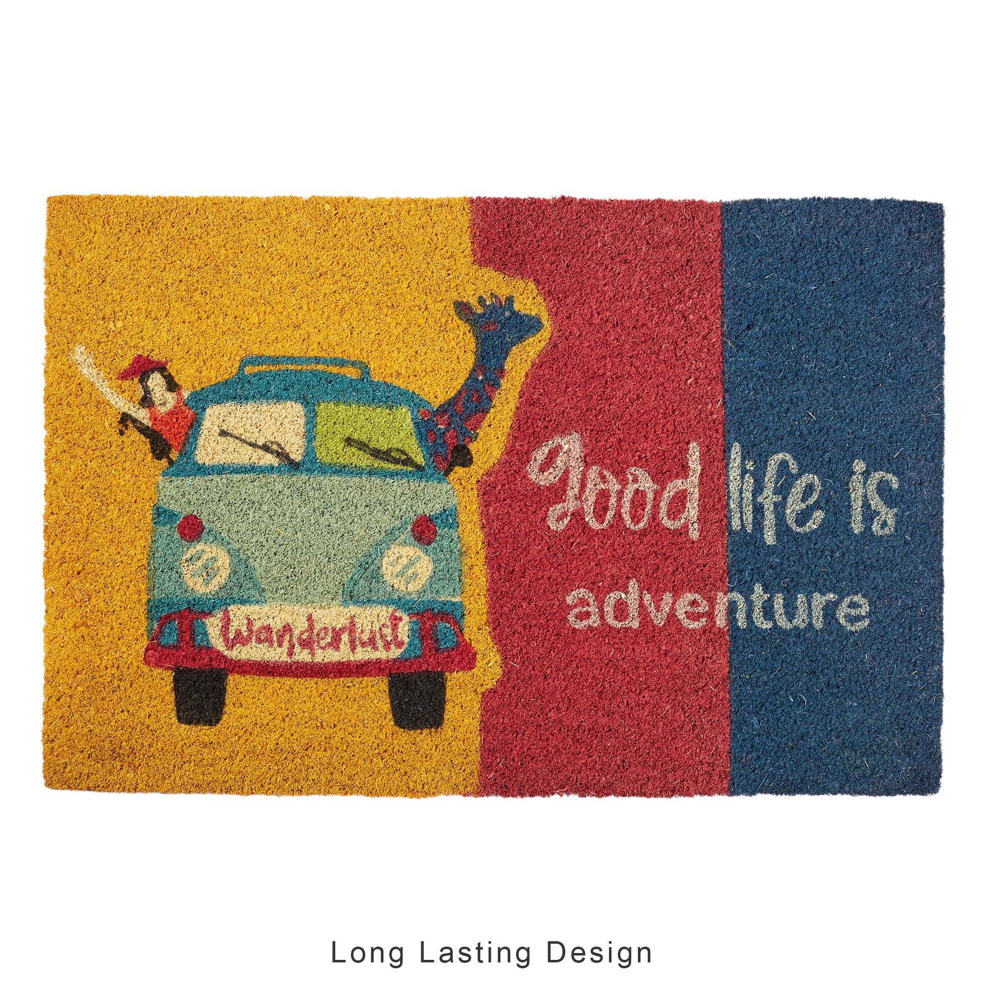 Good Life Is  Adventure Printed Coir Doormat 40x60 CM in Multi Colour