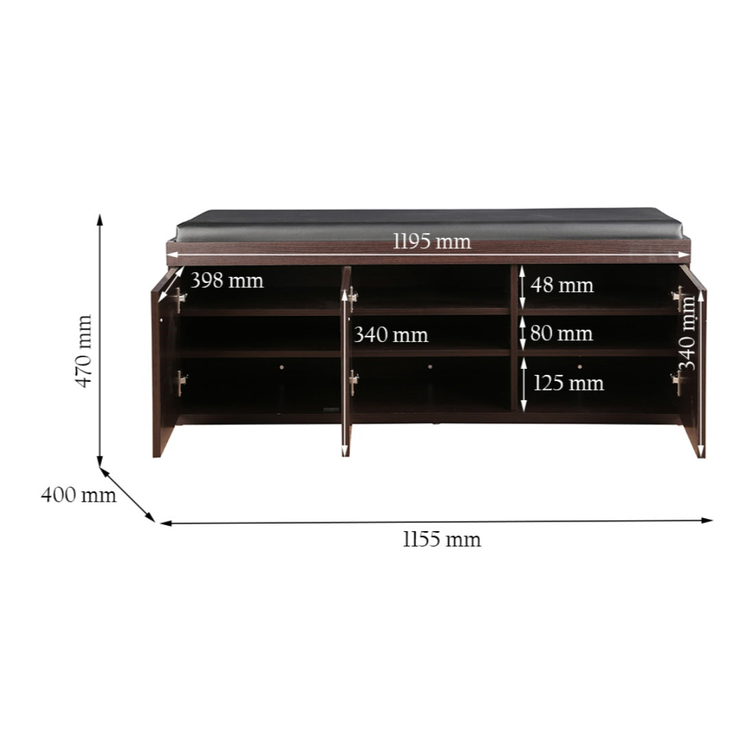 HomeTown Engineered Wood 3 door Shoe Rack with Seat in Wenge Colour