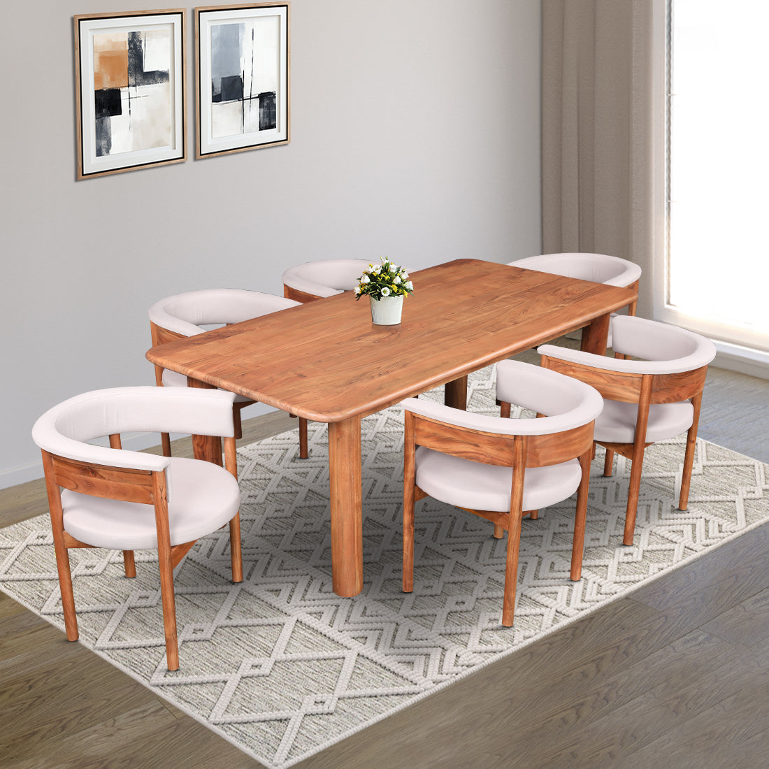 Haruki Acacia Wood Six Seater Dining Set in Teak Colour