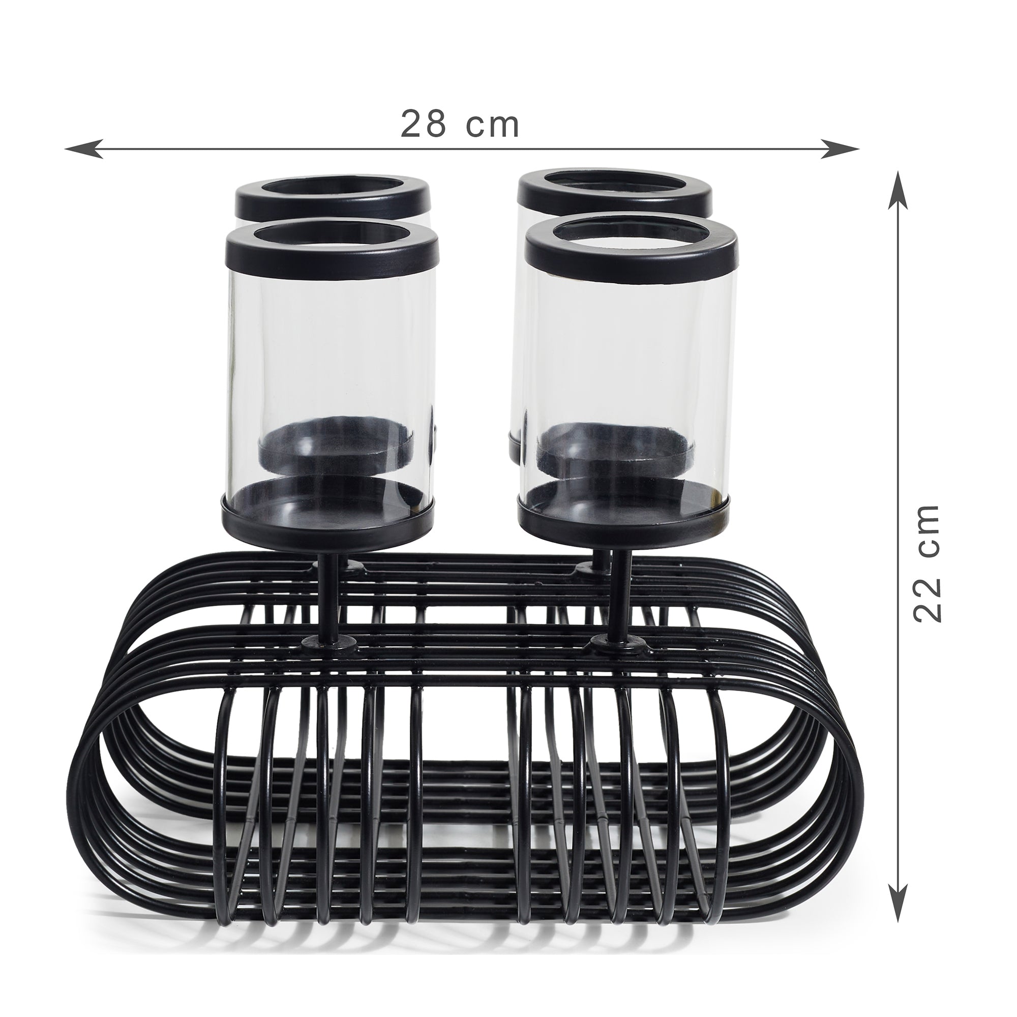 Sovereign Iron and Glass Wired 4 Pillar Holder 28x22Cm in Black Colour
