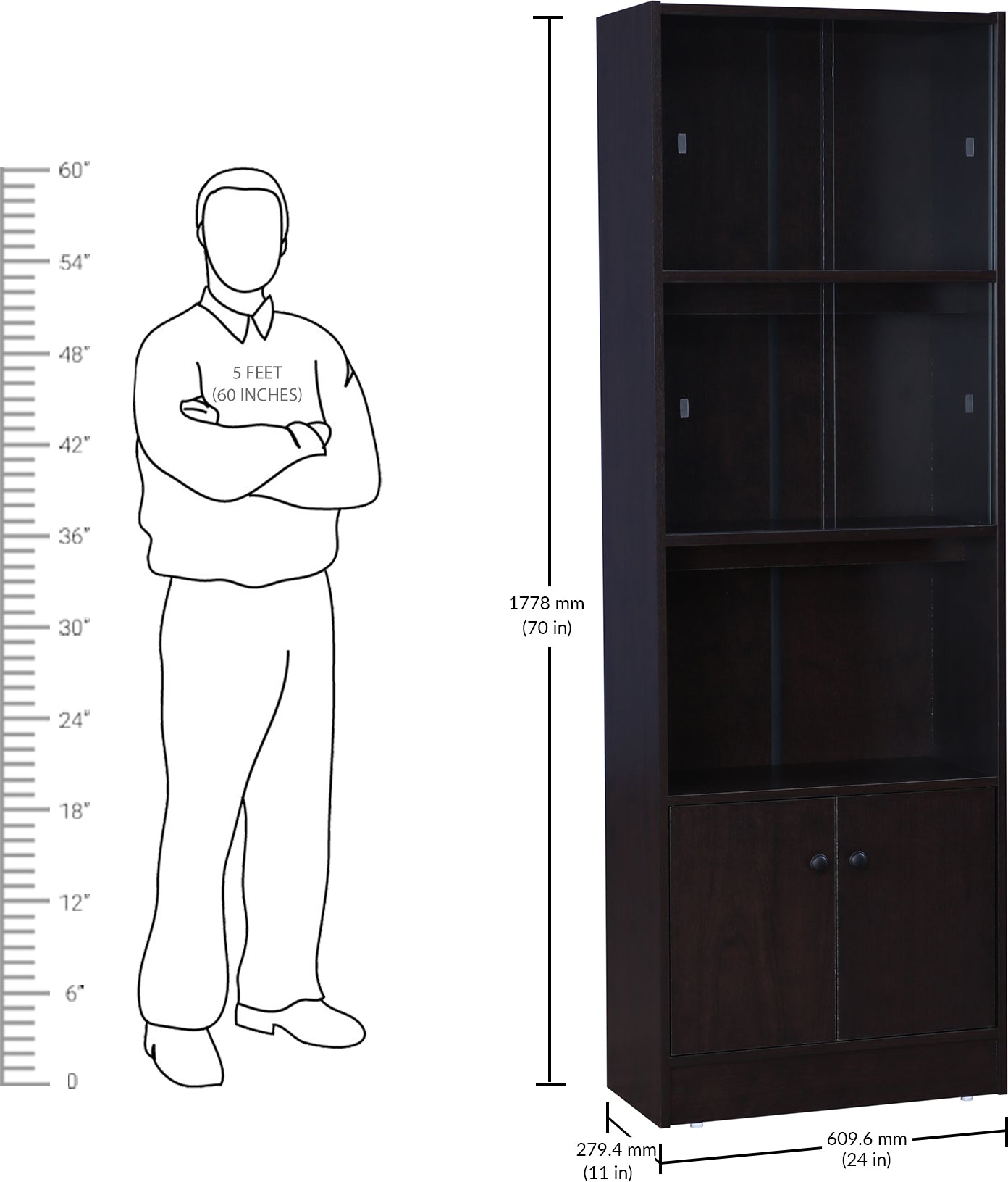 Crony Engineered Wood Medium Book Shelf in Wenge Colour