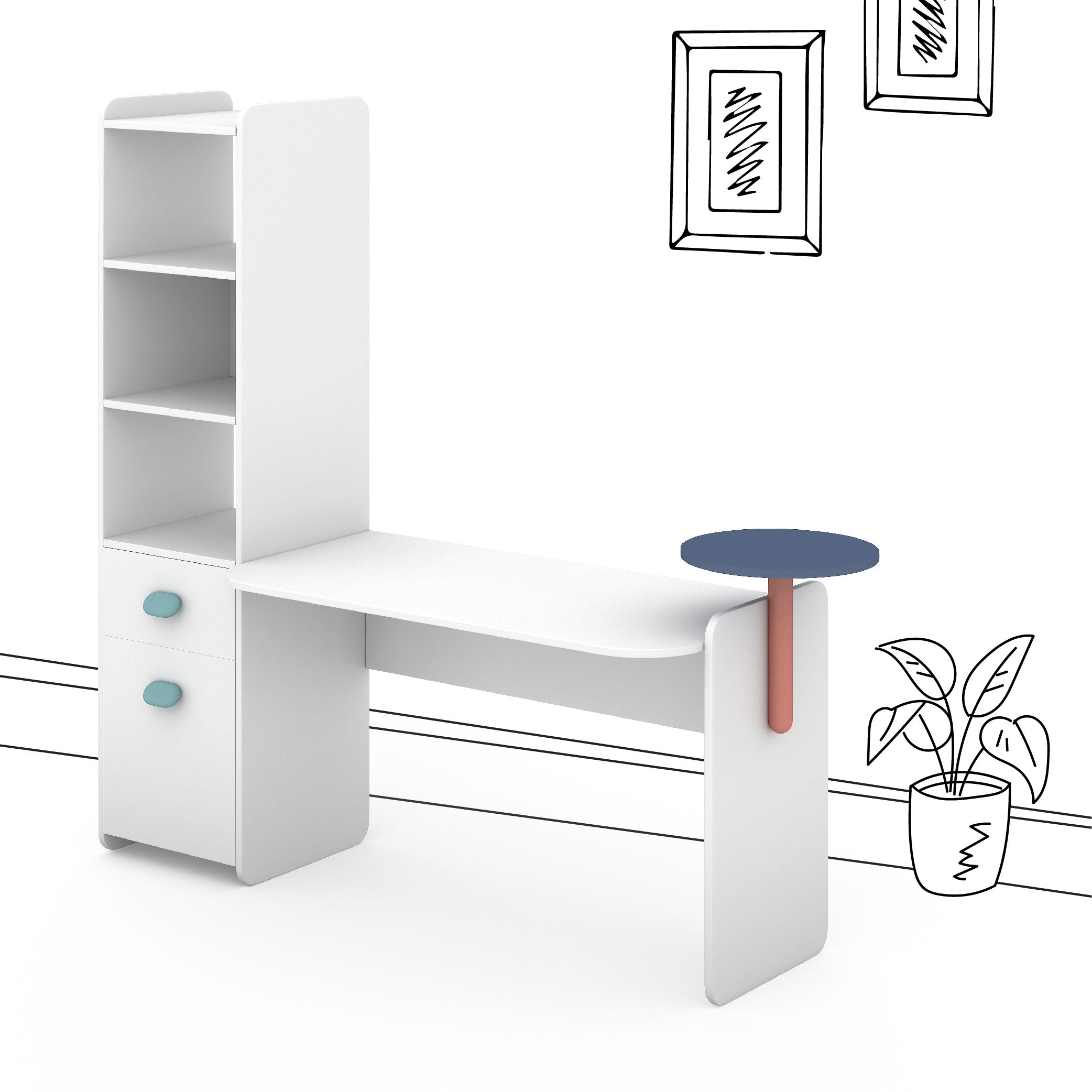 Skyline Study Desk in Rainy Grey Colour