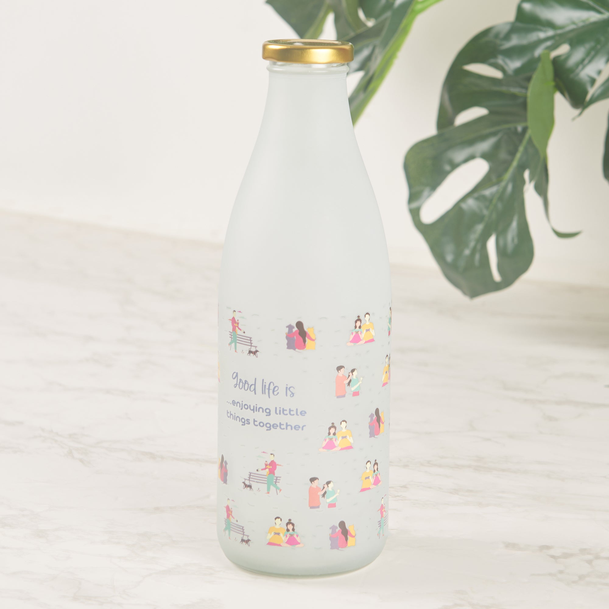 Good Life Glass Frosted Milk Bottle 1 Ltr in White Colour