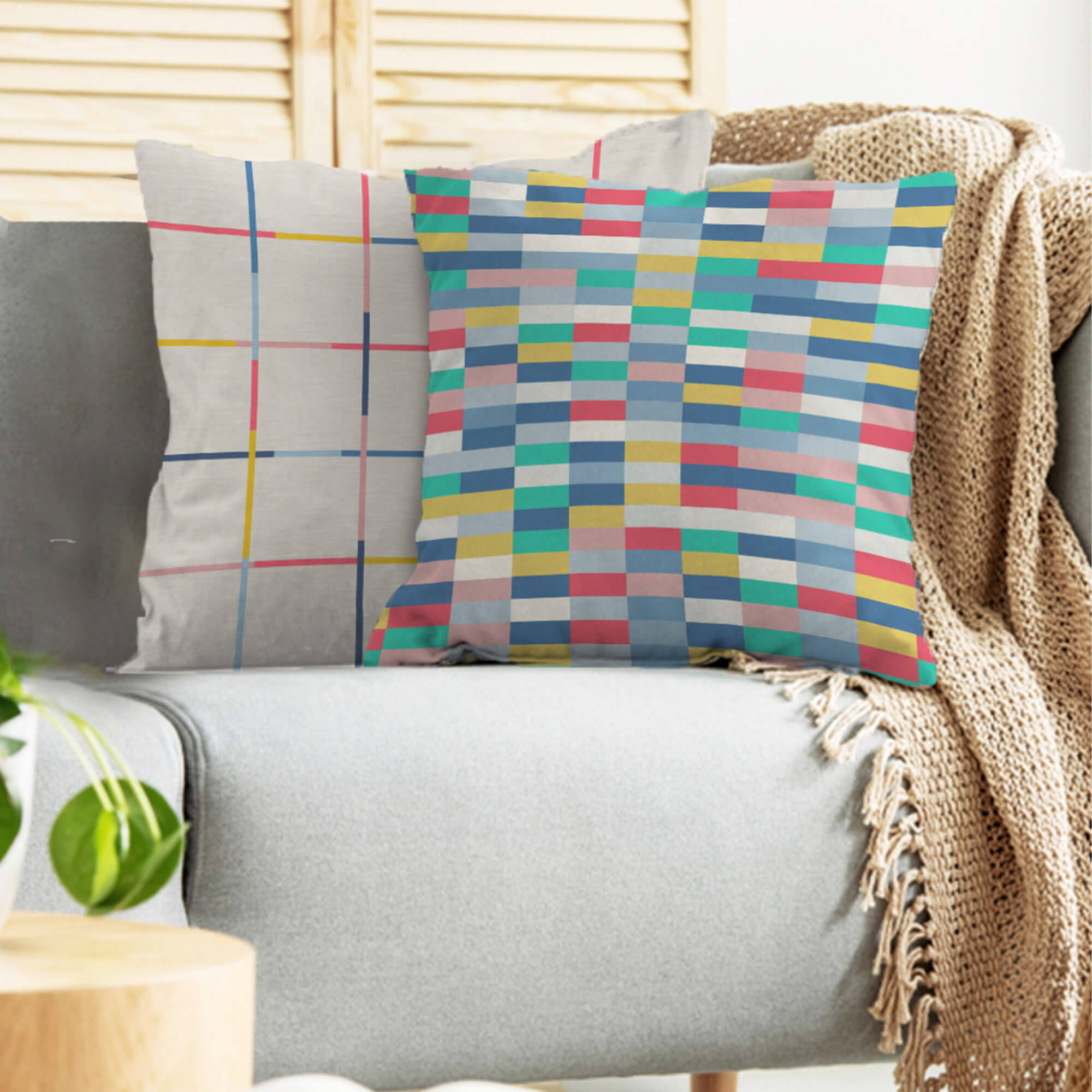Pop Modern  Reversible Brick Digital Cushion Cover 40x40 Cm in Multi Colour