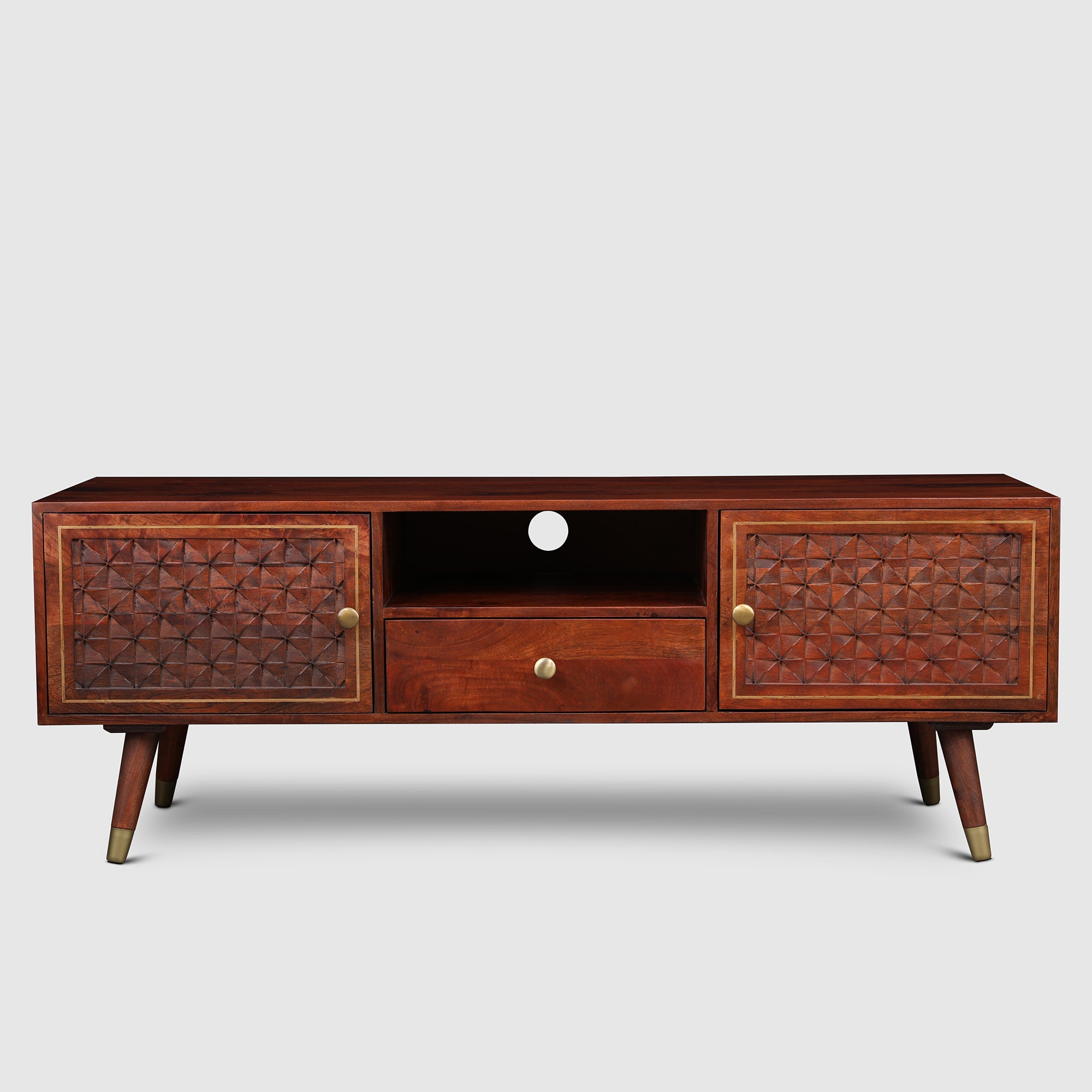 Phoolkari Full Height TV Unit in Honey Finish Colour
