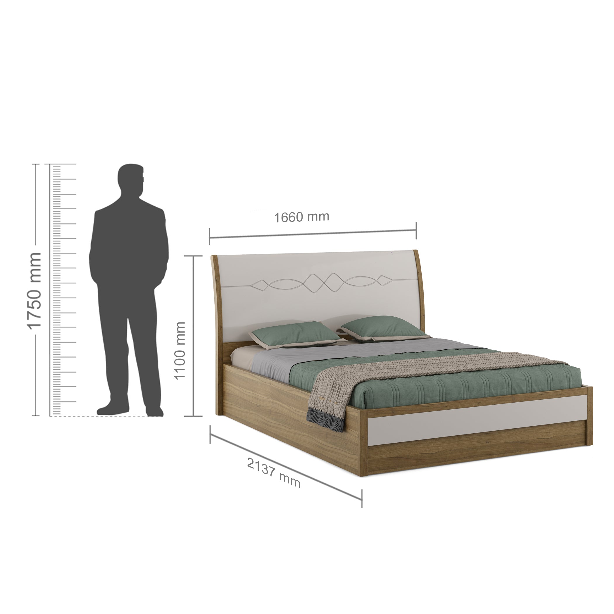 Pearl Queen Bed With 3/4th Hydraulic Storage in Ceramic High Gloss