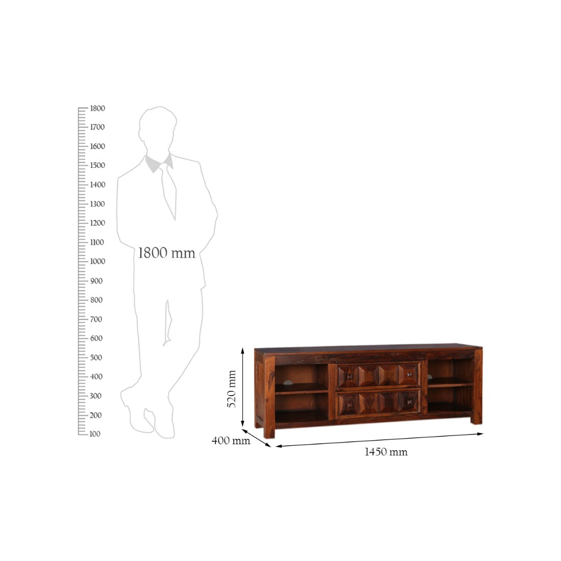 Woodrow Sheesham Wood(Rosewood) TV Unit in HONEY Colour