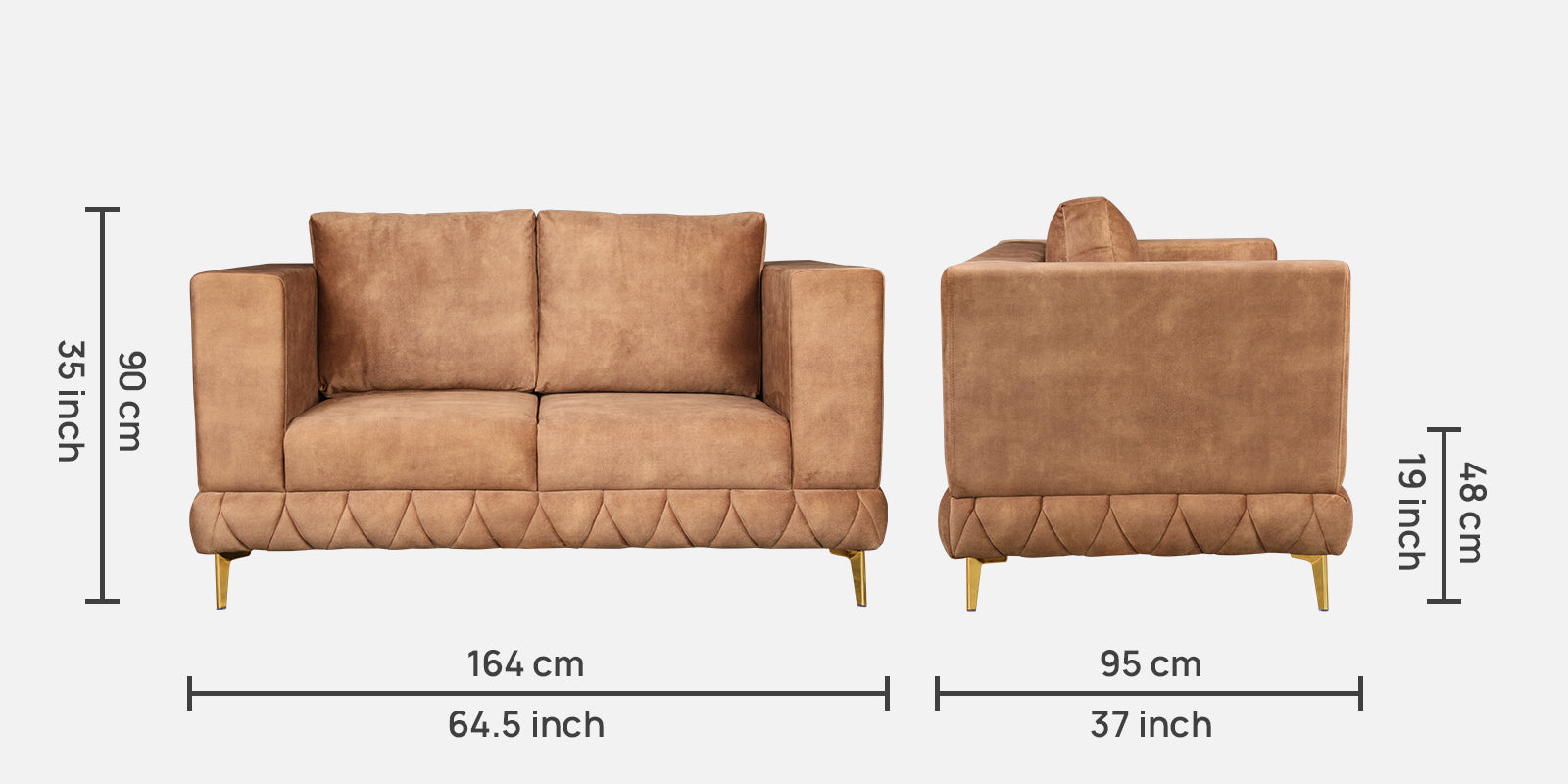 Plume Velvet Fabric Two Seater Sofa in Brown Colour