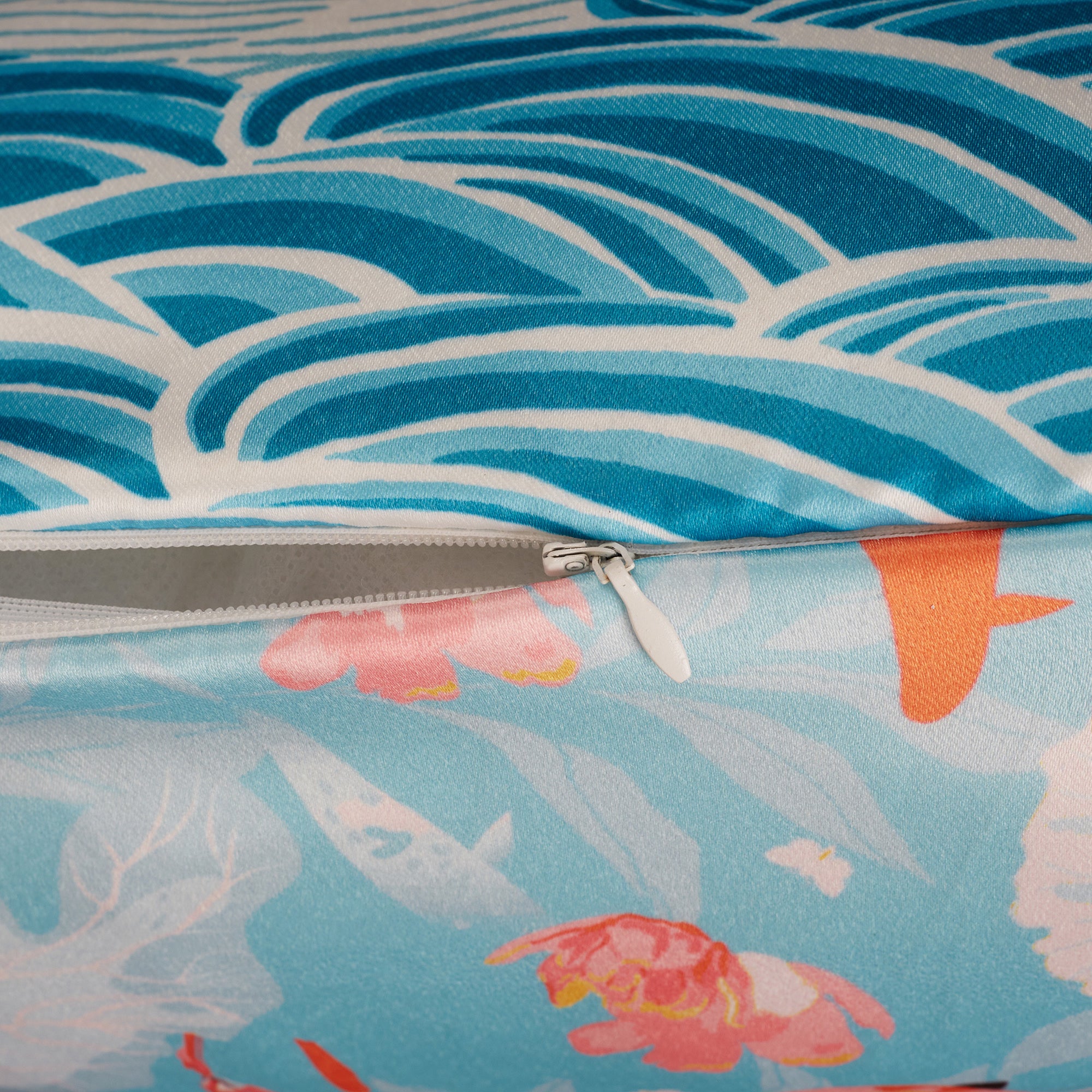 Bahamas Satin Digital Printed Cushion Cover 40x40 Cm in Aqua Colour