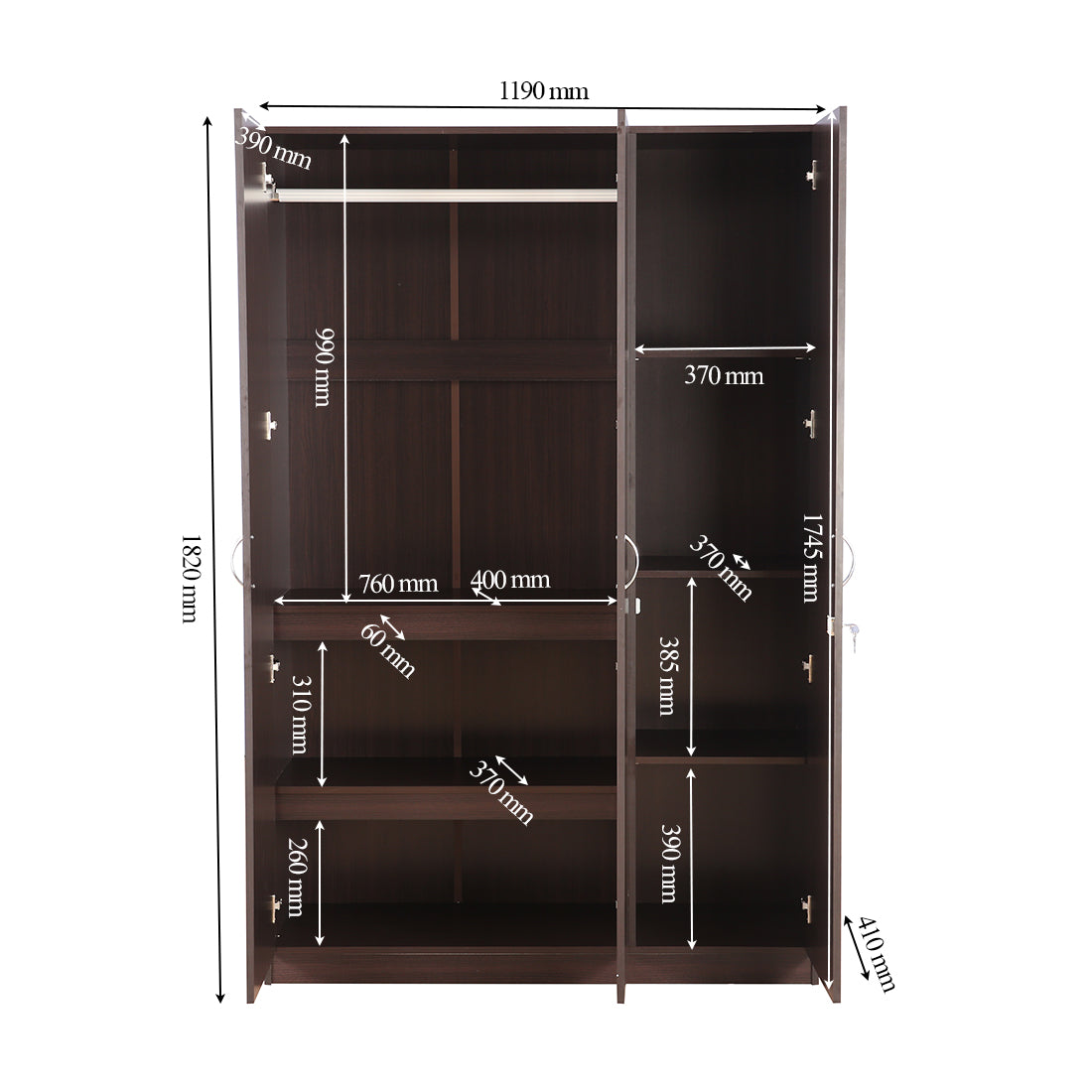 Willy Engineered Wood 3 door wardrobe in Walnut Colour