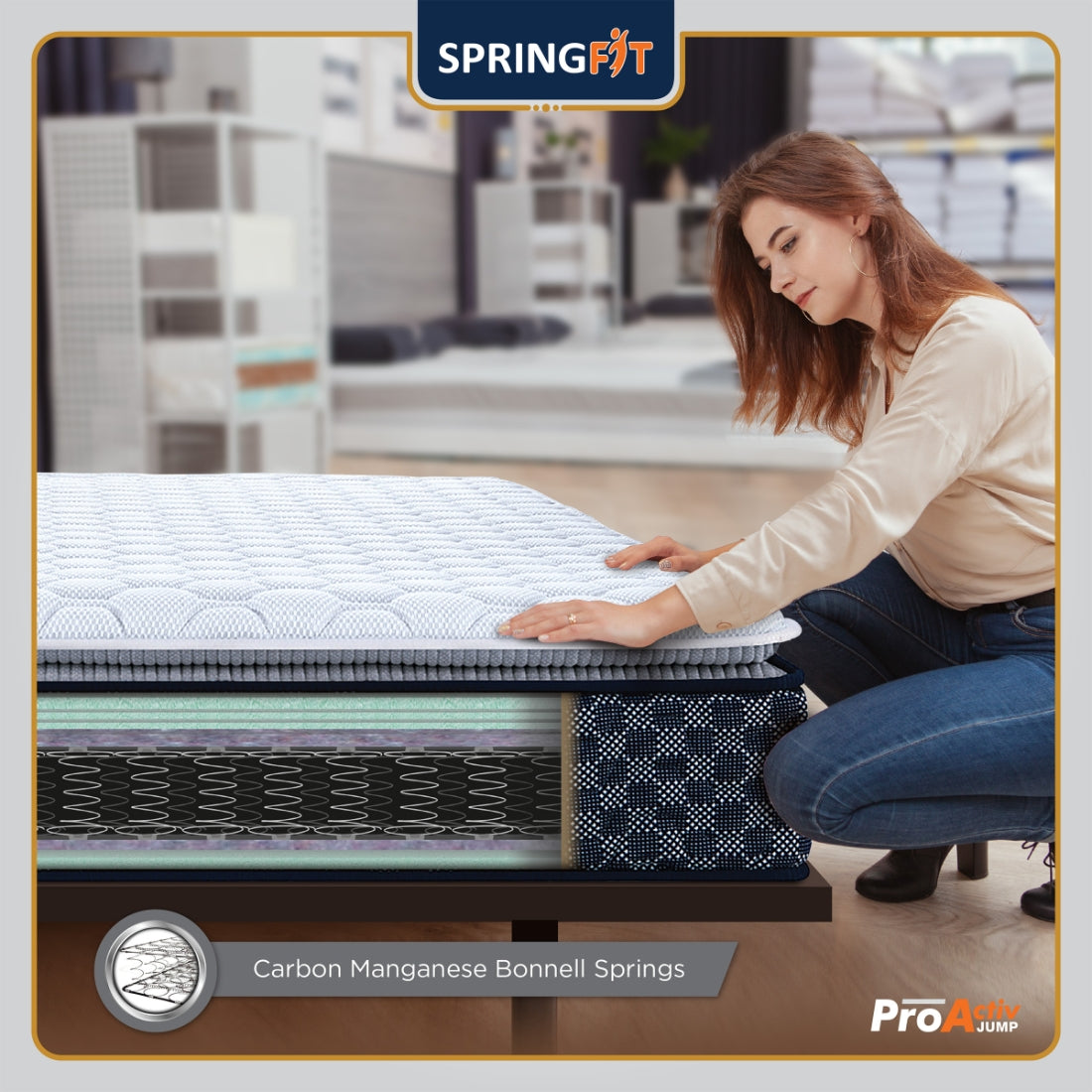 Pro Activ Jump Pillow Top Bonnell Spring Queen Mattress 75x60x6 Inch in Blue & Grey Colour