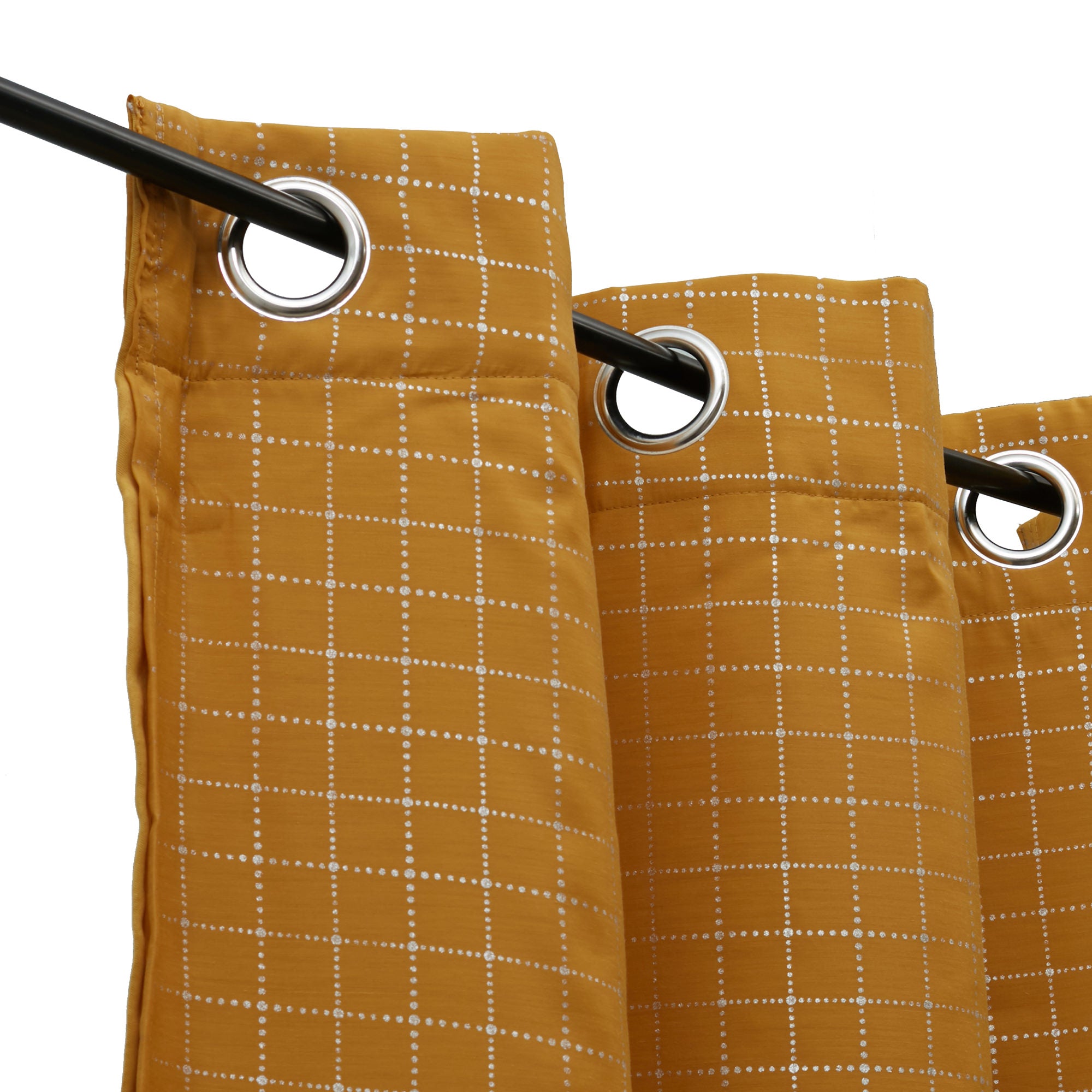 Emilia Set of 2 Foiled Double Layered Black Out Window Curtains 5 Feet in Mustard Colour