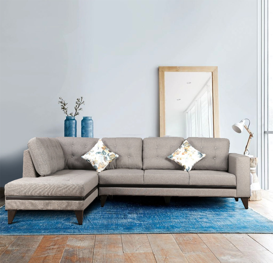 Garcia Fabric 5 Seater Sofa with Right Hand Side Lounger in Grey Colour