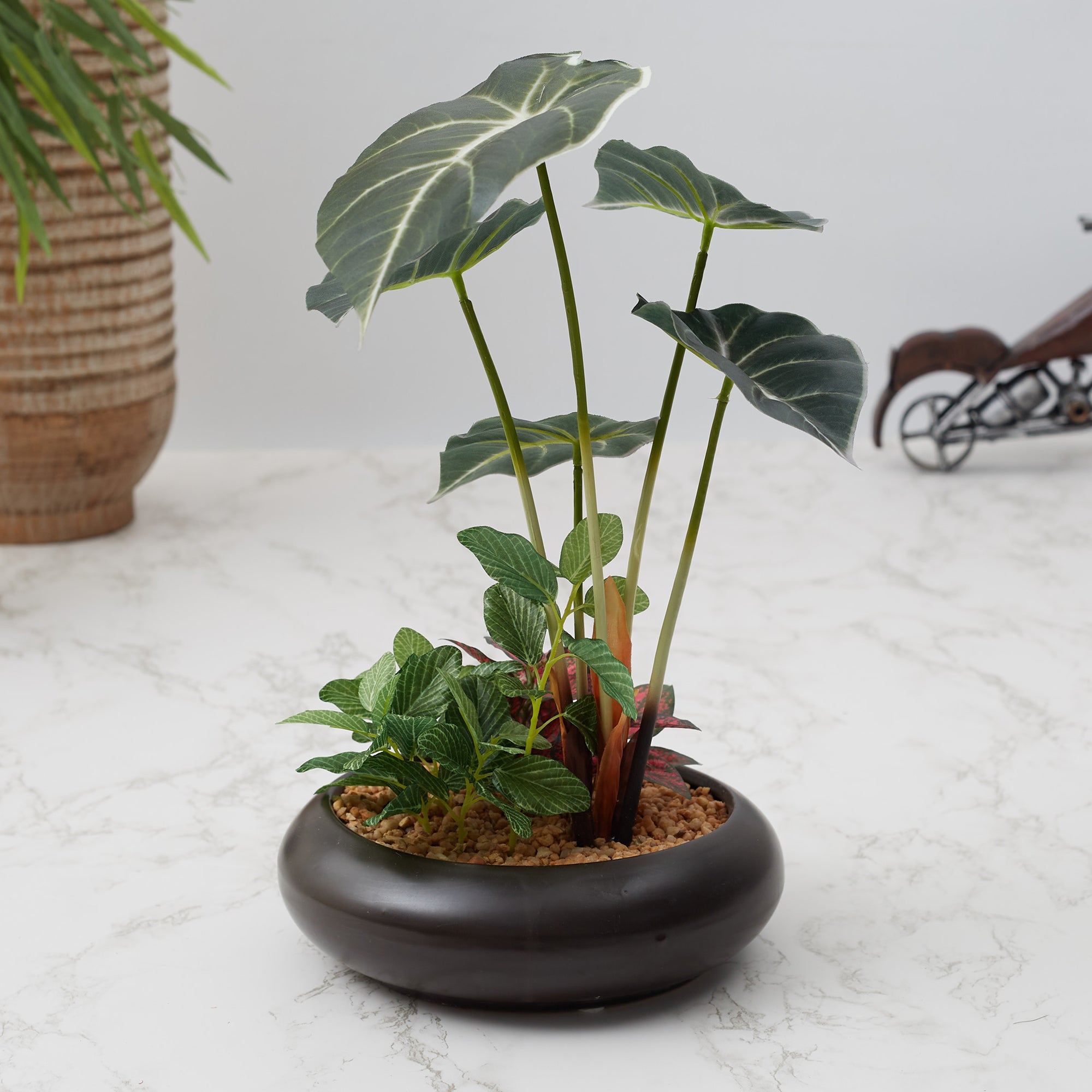 Ilana Faux Alocosia Ceramic Potted Plant 33 Cm in Green Colour