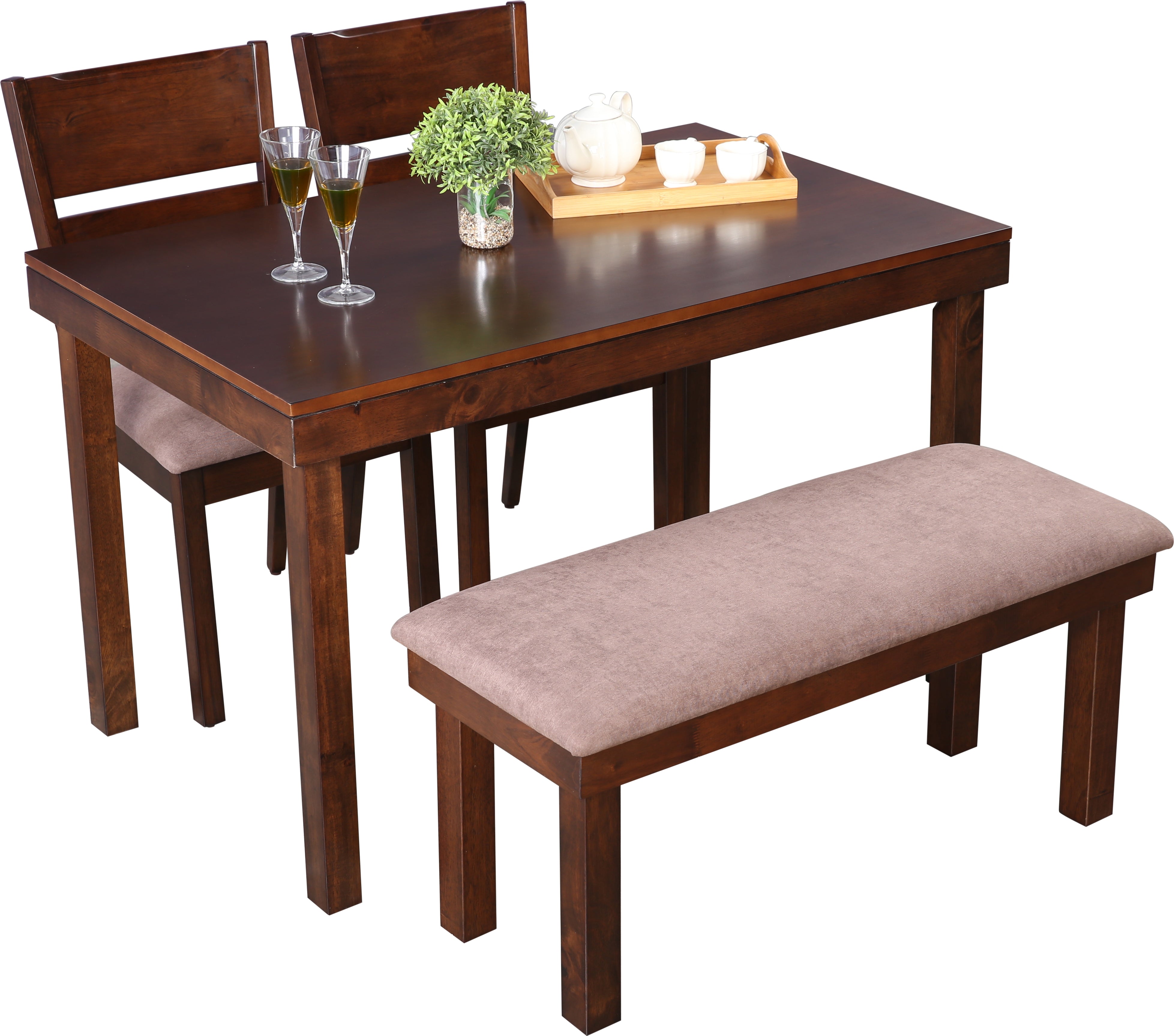 Hopton Solidwood Four Seater Dining Set With Bench in Walnut Colour
