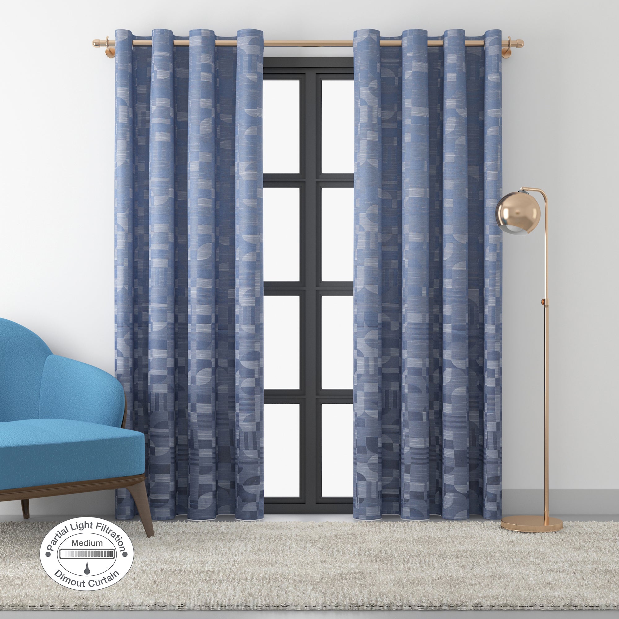Fiesta Set of 2 Jacquard Dim Out Curtains 7 Feet in Navy Colour