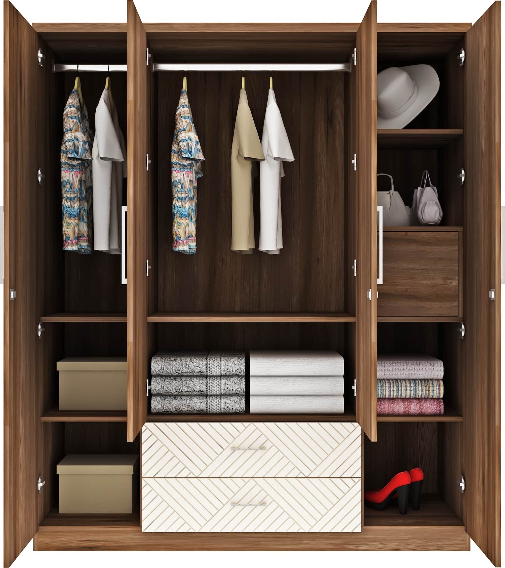 Saville Engineered Wood Four Door Wardrobe with Mirror in Dark Vogue Colour