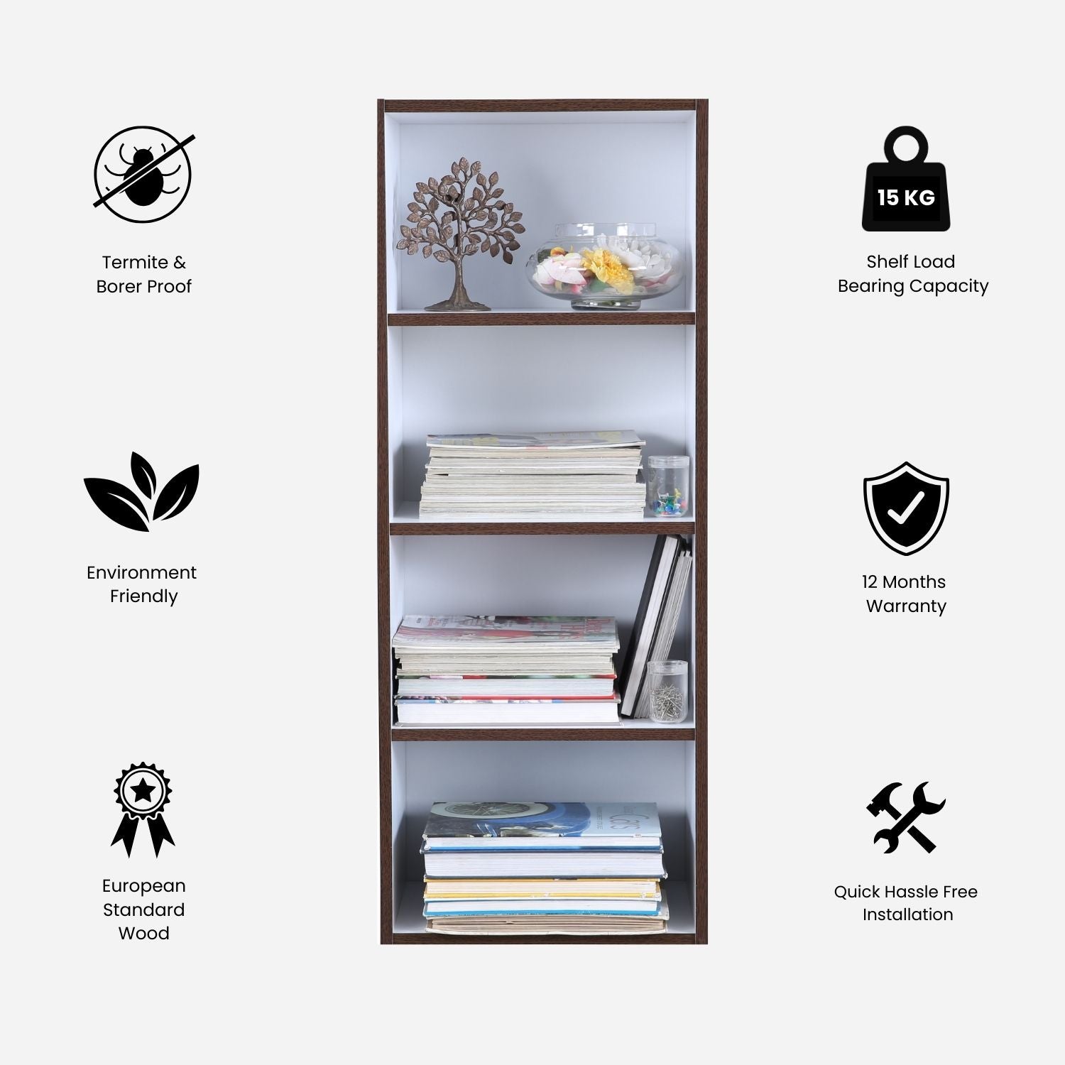Mezzola Engineered Wood 4 Tier Bookshelf in Wenge Colour