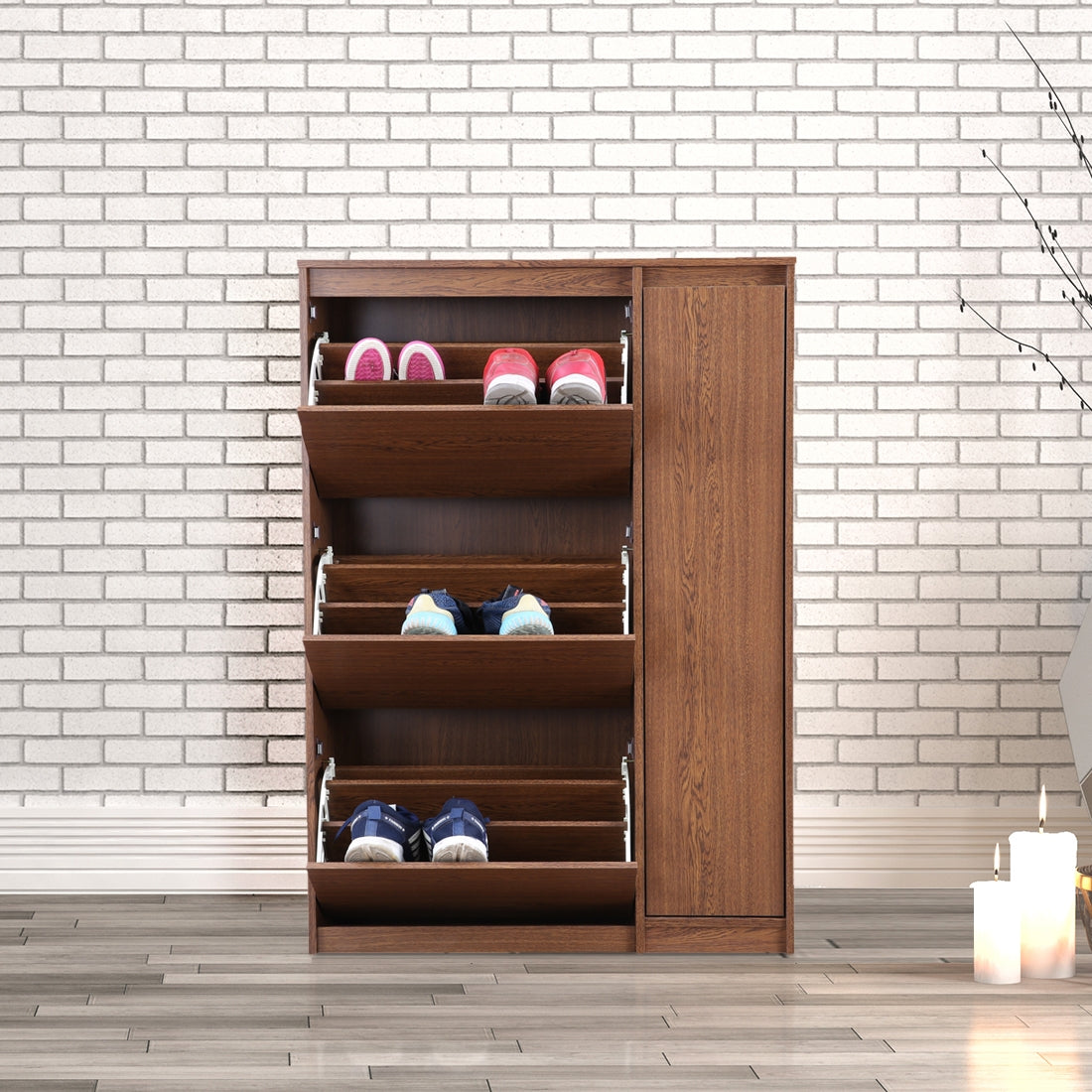 Alder Engineered Wood 3 tier Shoe Rack + Cabinet in Oak Colour