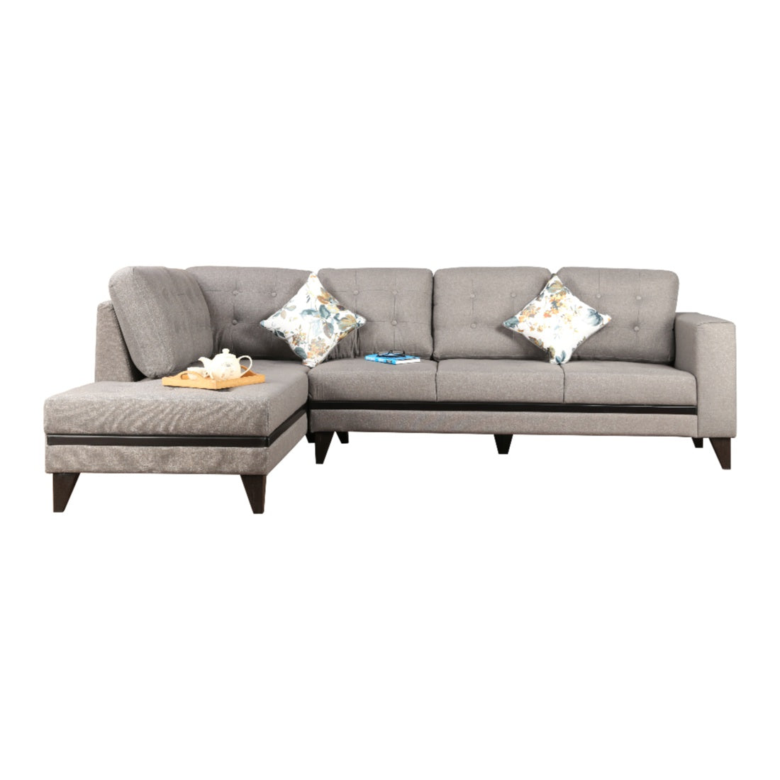 Garcia Fabric 5 Seater Sofa with Right Hand Side Lounger in Grey Colour