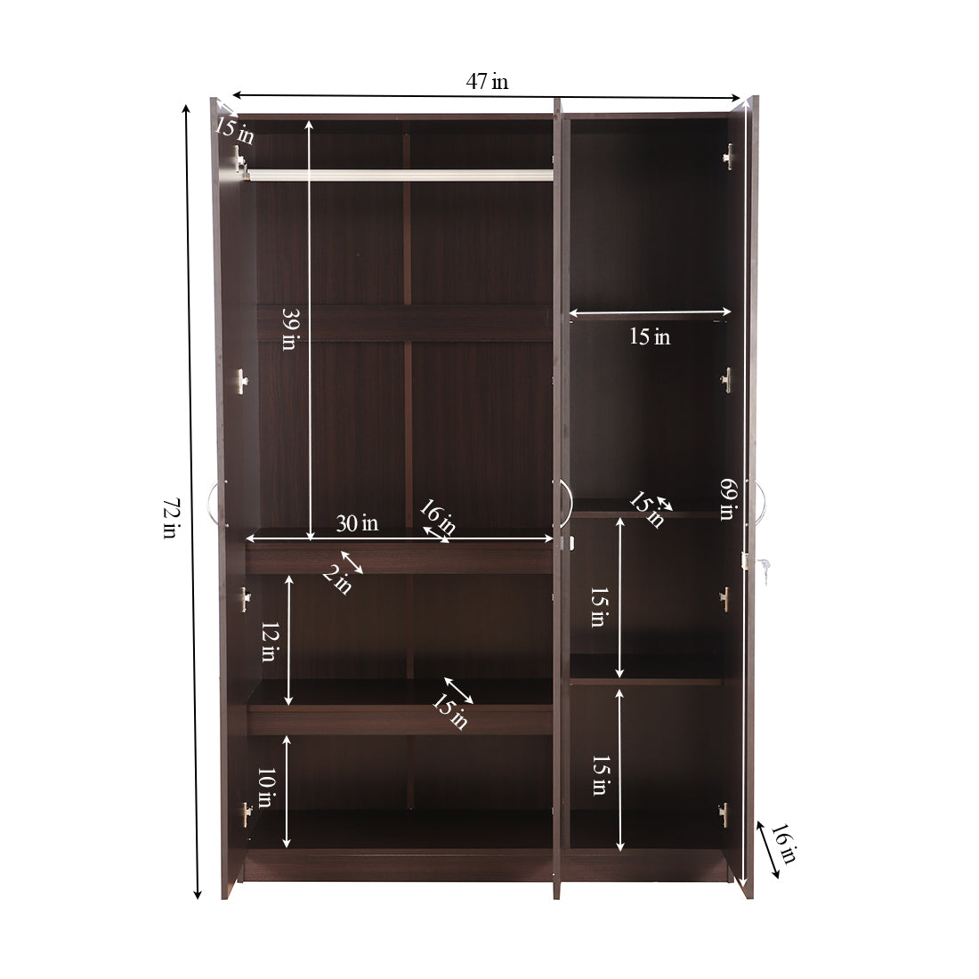 Willy Engineered Wood 3 door wardrobe in Walnut Colour