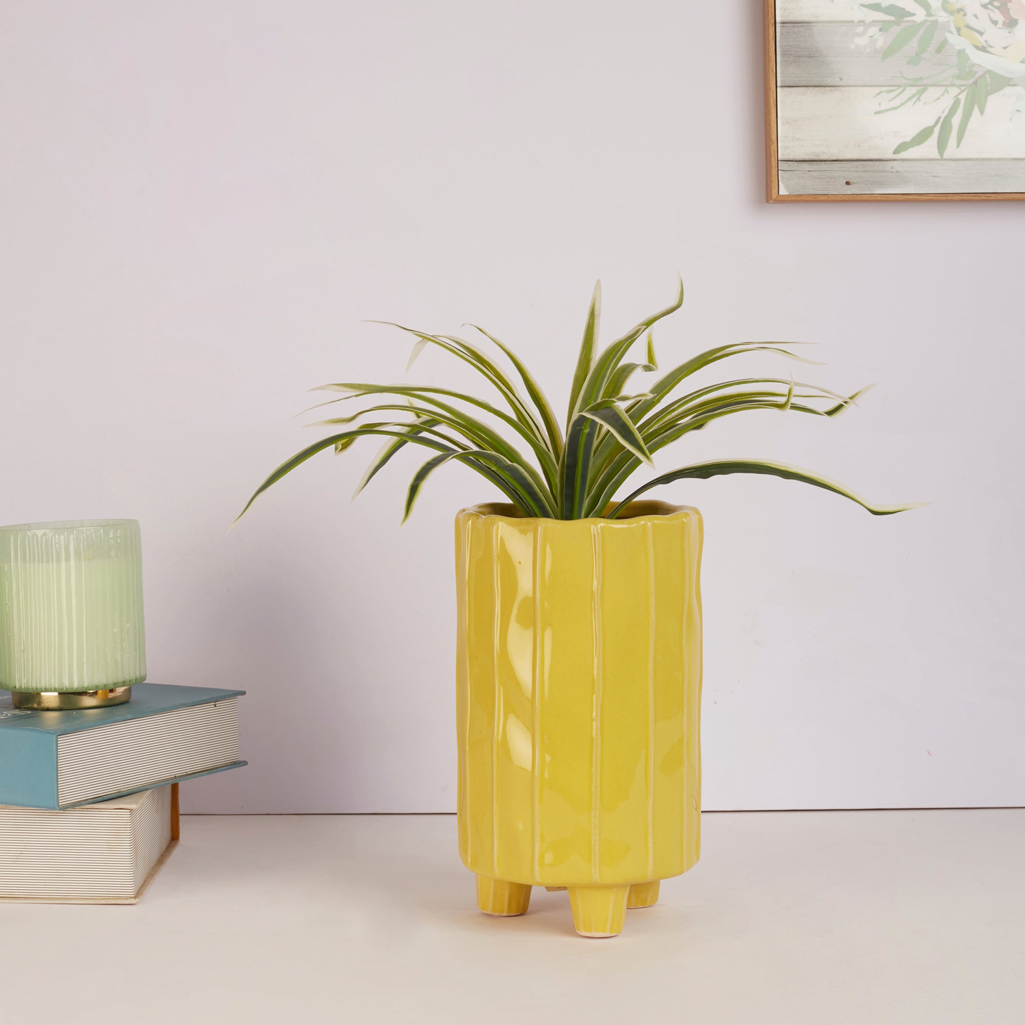 Alura Tropical Glossy Ceramic Planter 22Cm in Apple Green Colour