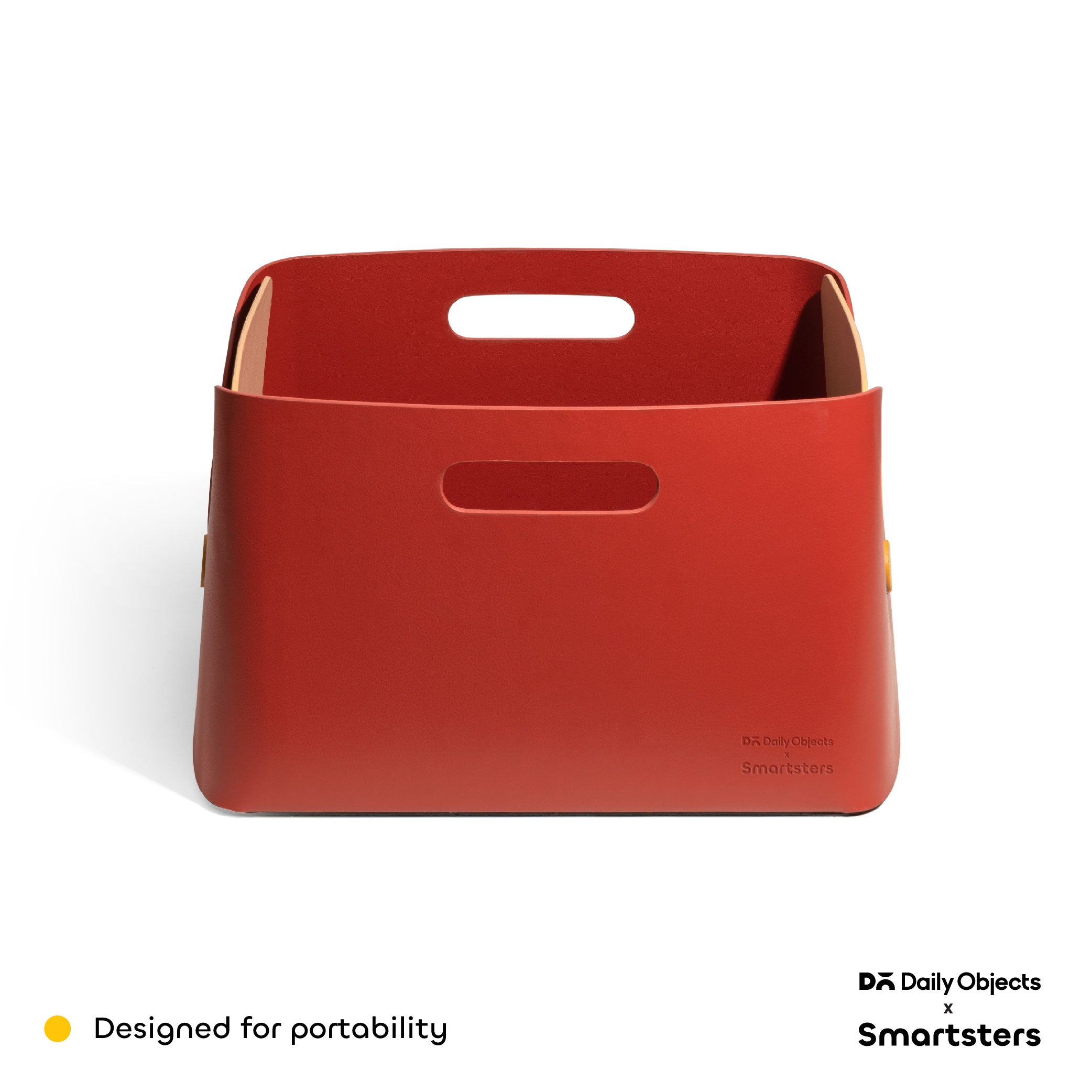 Owlbert MDF + Leatherite Storage Basket in Red & Bisque Colour