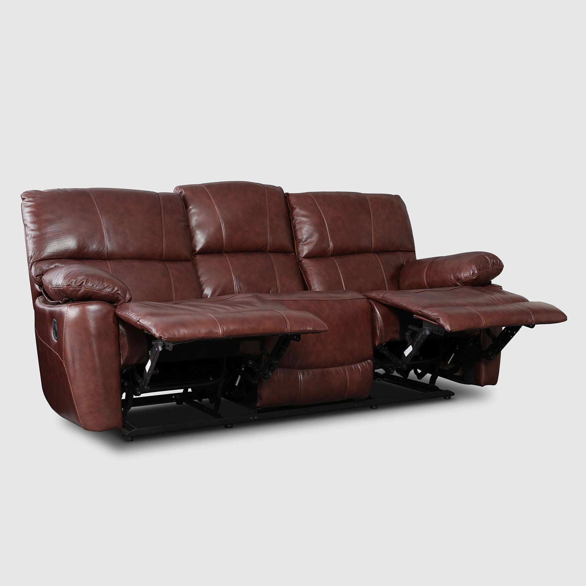 Charles Half Leather Three Seater Recliner in Brown Colour