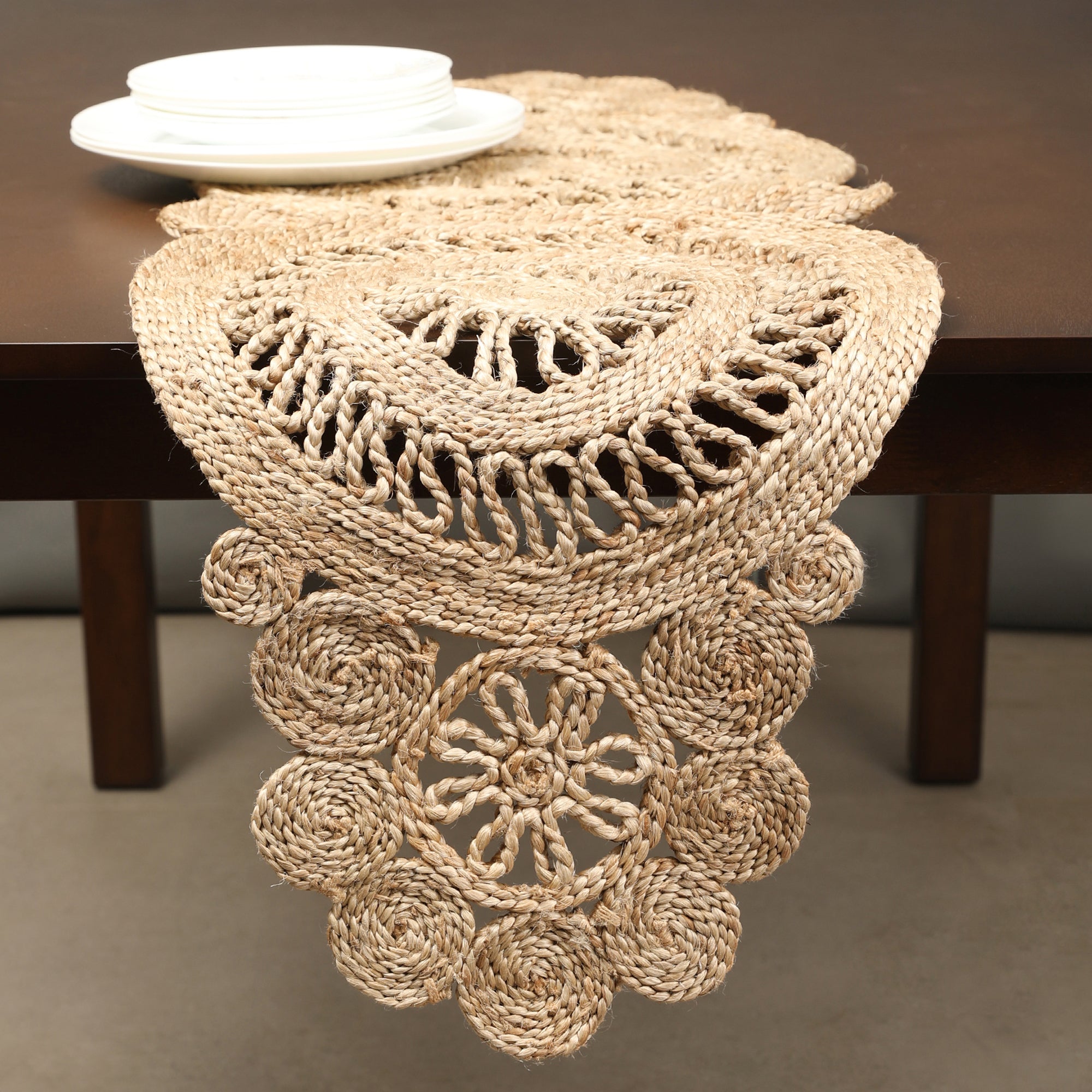 Boho Handmade Jute Runner 38x116 Cm in Natural Colour