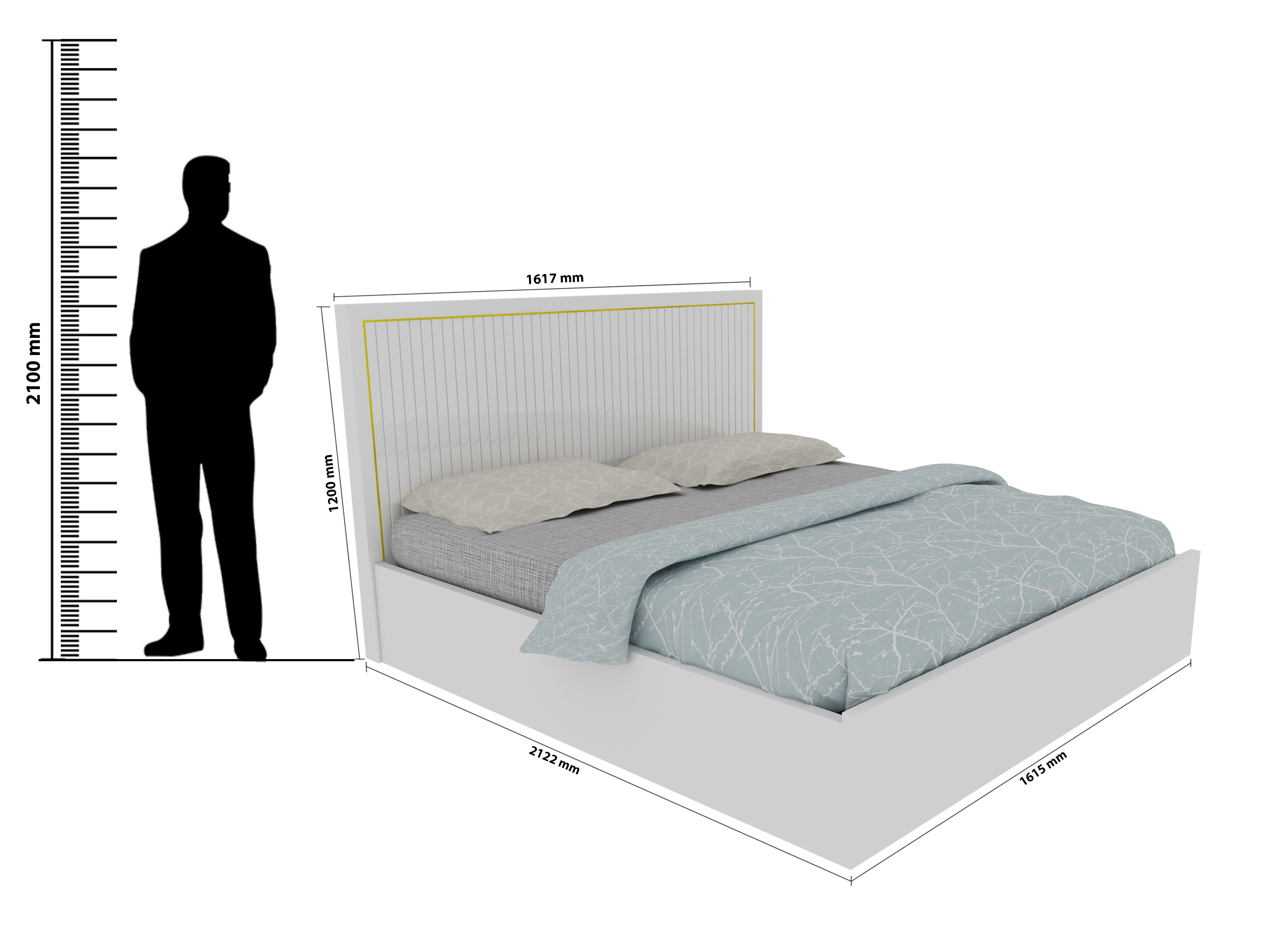 Minerva  New Queen Bed With Hydraulic Storage in White Colour