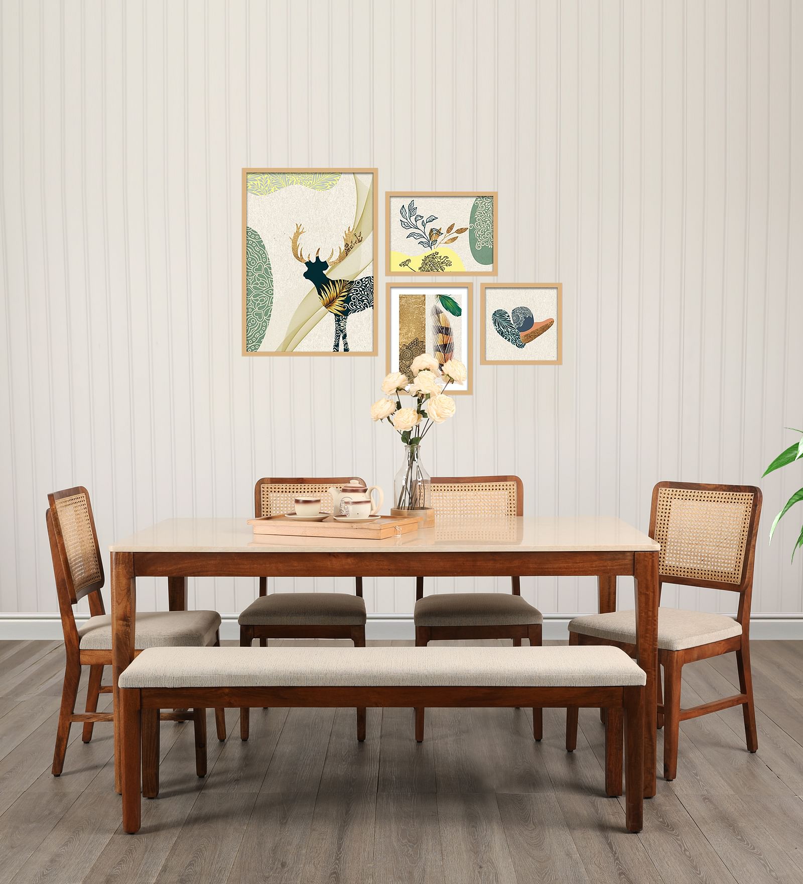 Siam Marble Top Six Seater Dining Set in Walnut Colour