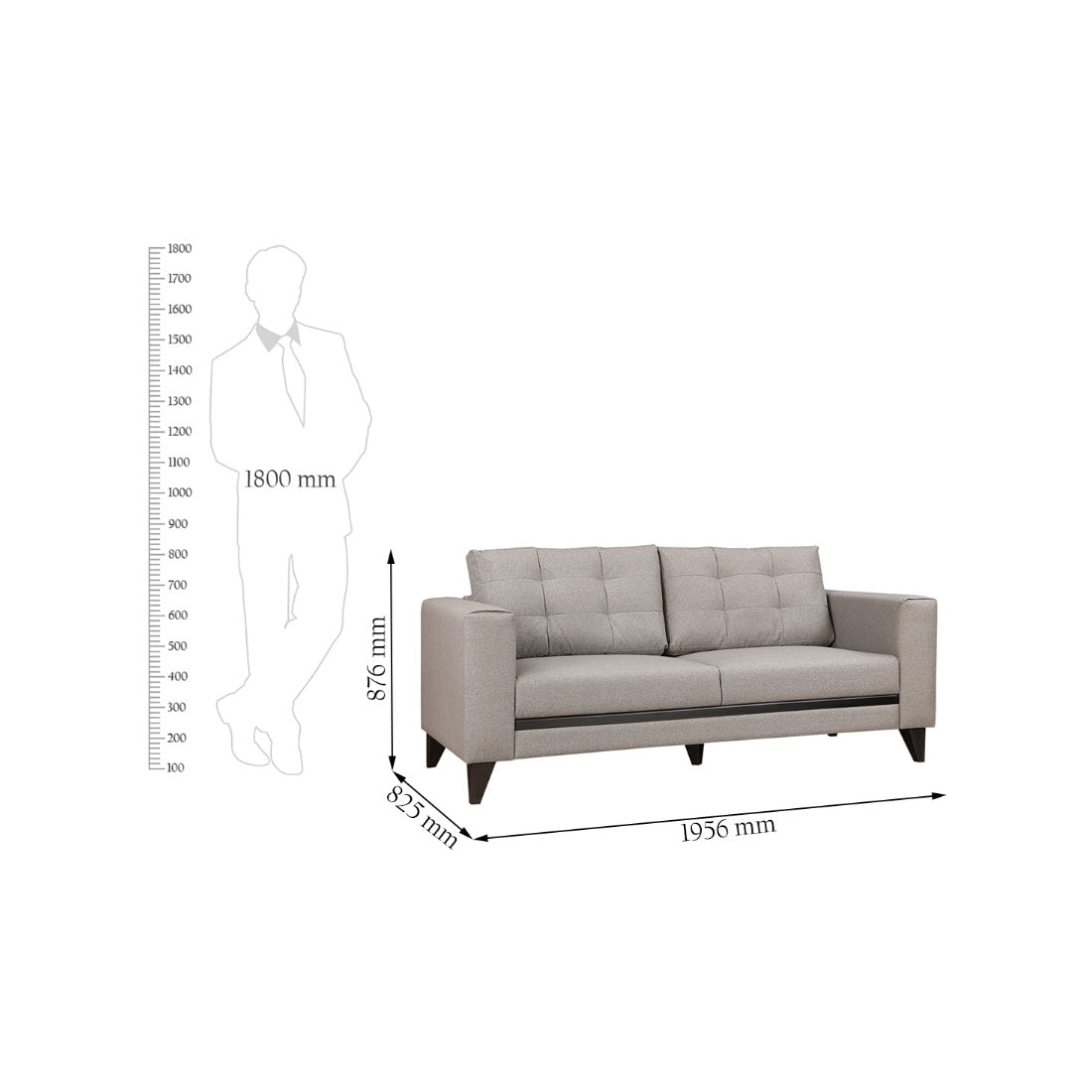 Garcia Fabric 3 Seater Sofa in Grey Colour