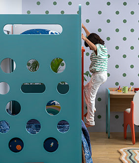 Climber New Bunk Bed with Climbing Wall, Ladder & Trundle in Marine Teal Colour