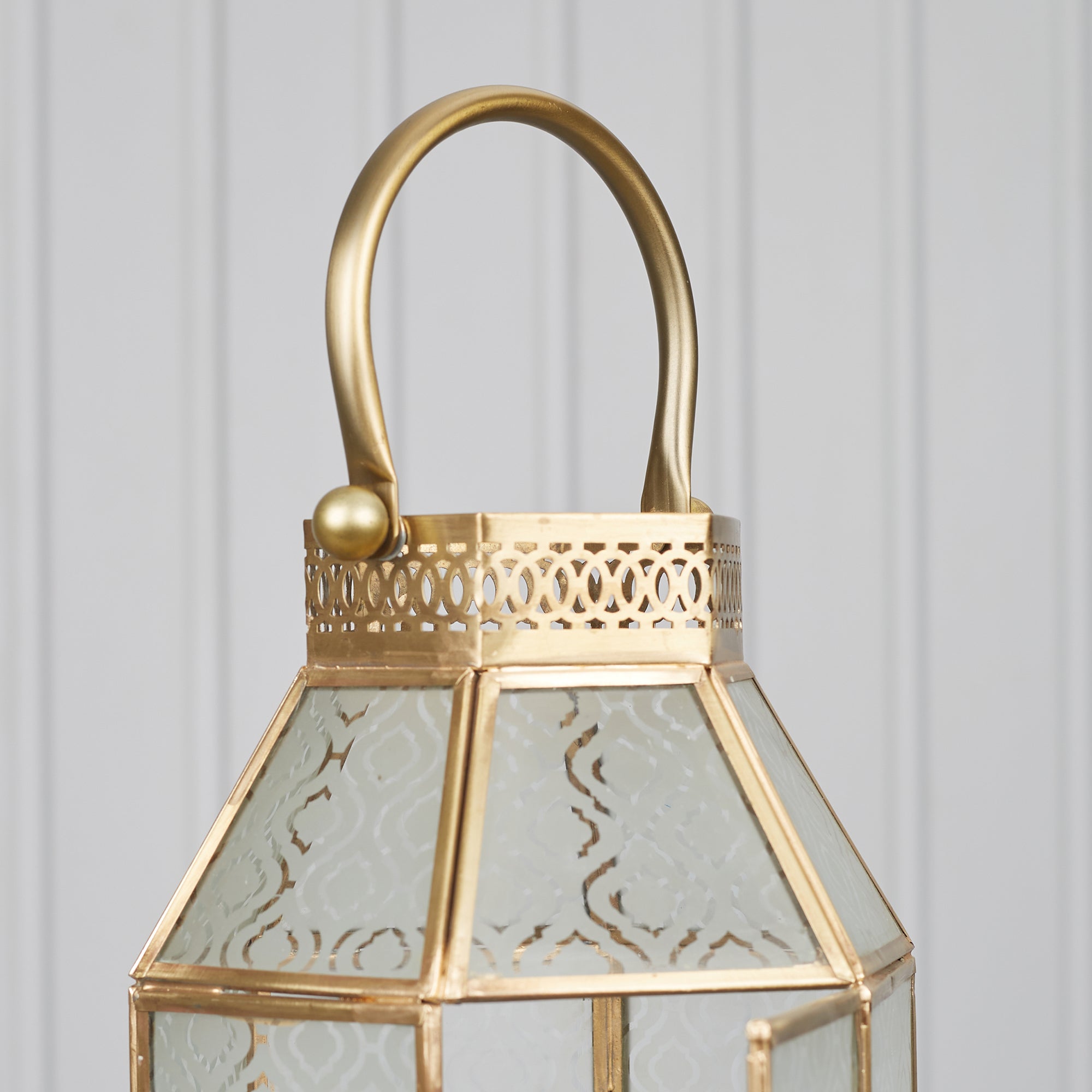 Apollo Iron and Glass Hexagon Lantern 19x43 Cm in Emerald & Gold Colour