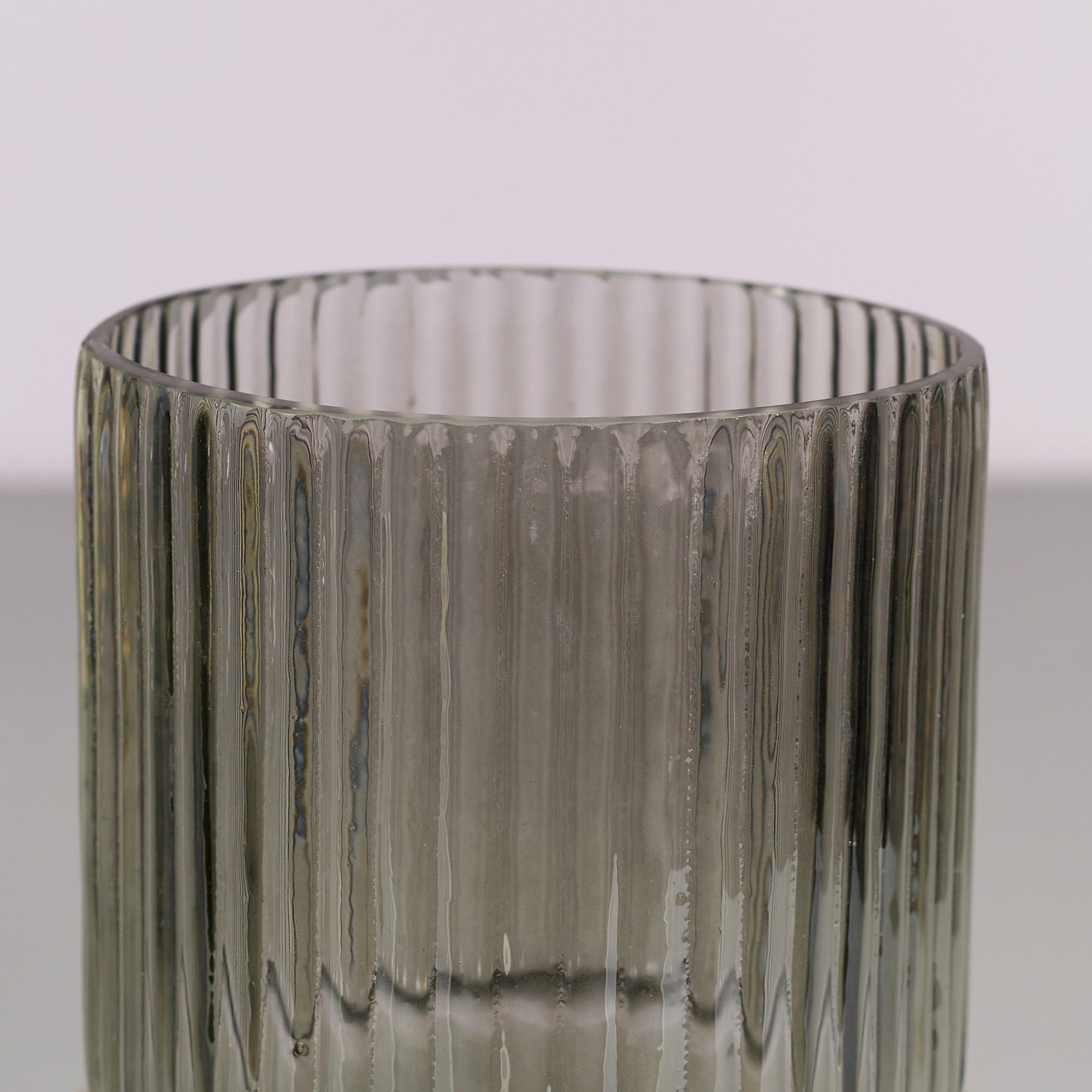 Phiona Glass Fluted Handcrafted Vase Medium 21 Cm in Black Colour