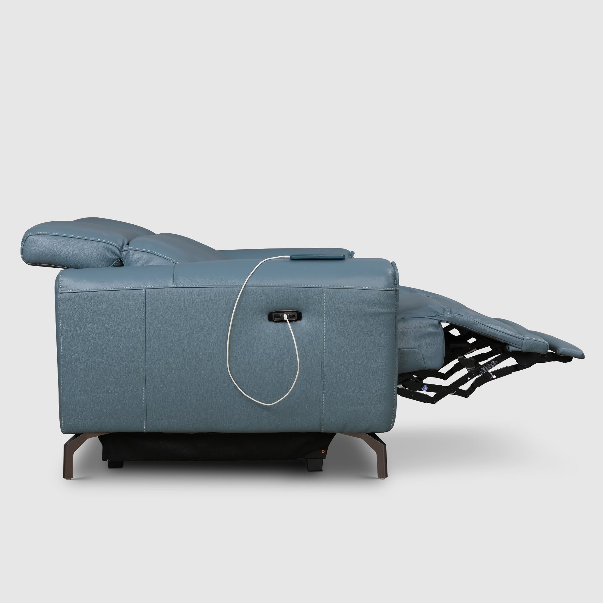 Emilia Half Leather Two Seater Electric Recliner in Blue Colour