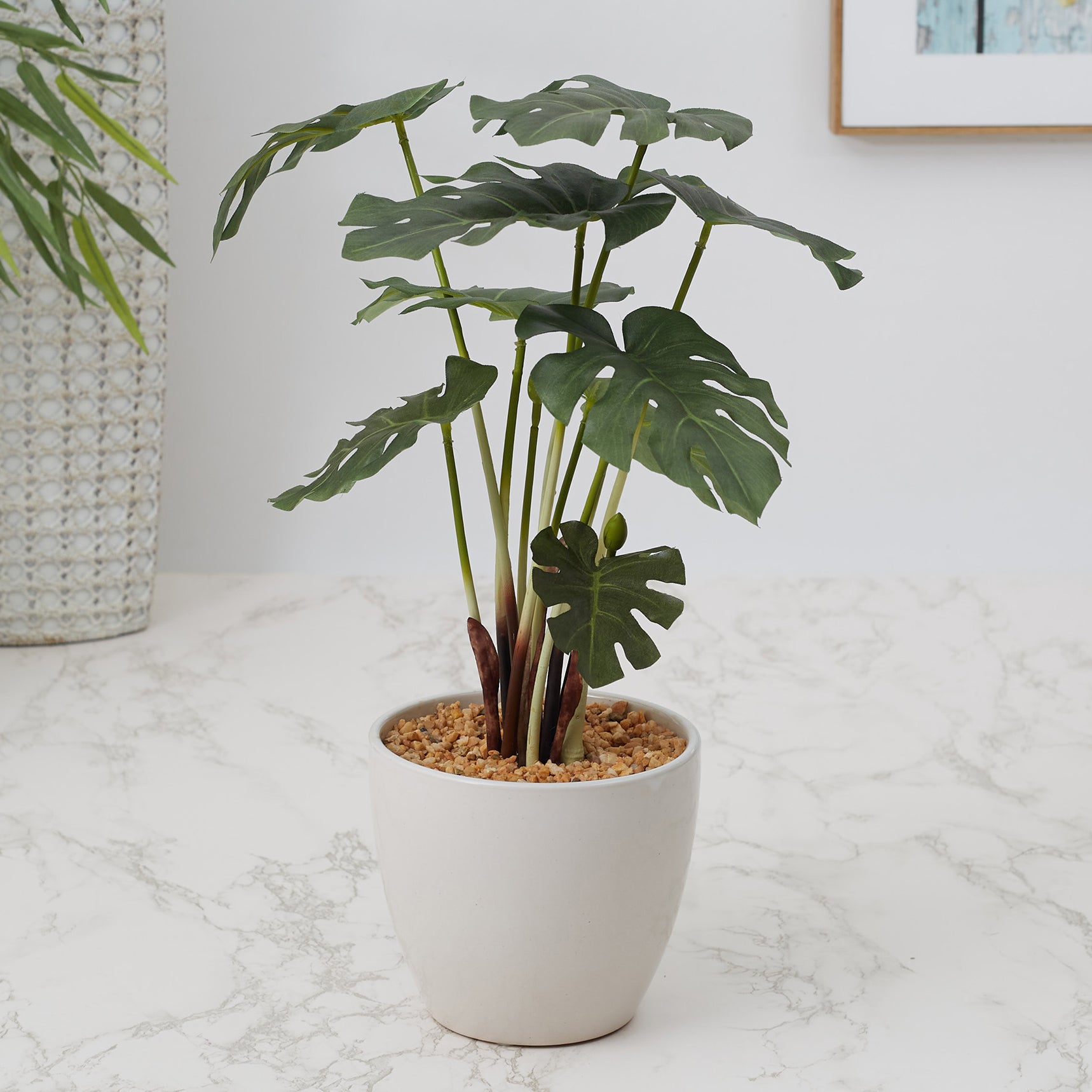Ilana Faux Philodendron Ceramic Potted Plant 42 Cm in Green Colour