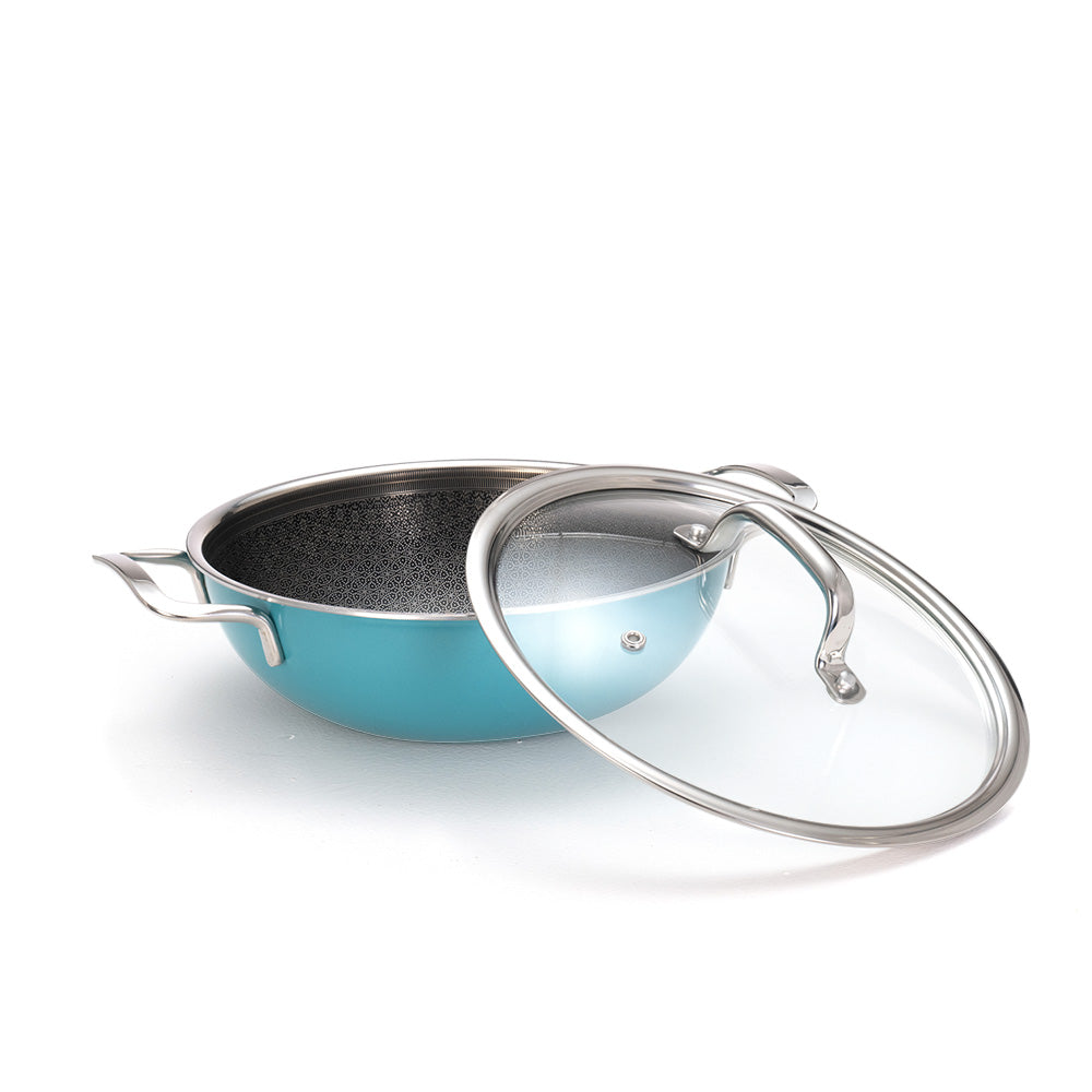 Vida Triply Kadhai 24cm Teal  with Glass Lid
