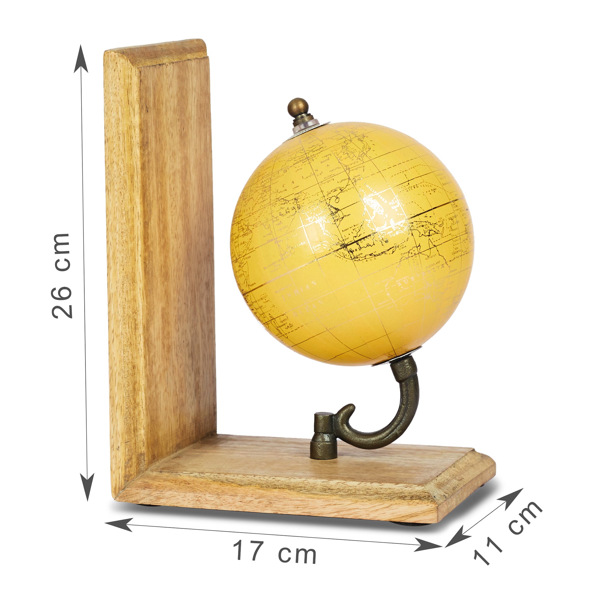 Venice Wood and Metal Set Of 2 Bookend Globe 17x11x26 Cm in Mustard Colour