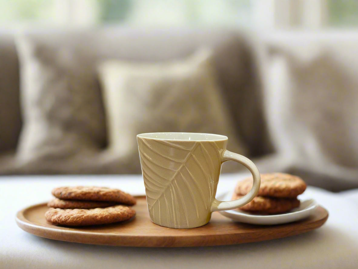 Living Essence Embossed Bone China Mug 320ml Set of 2Pcs in Grey Colour