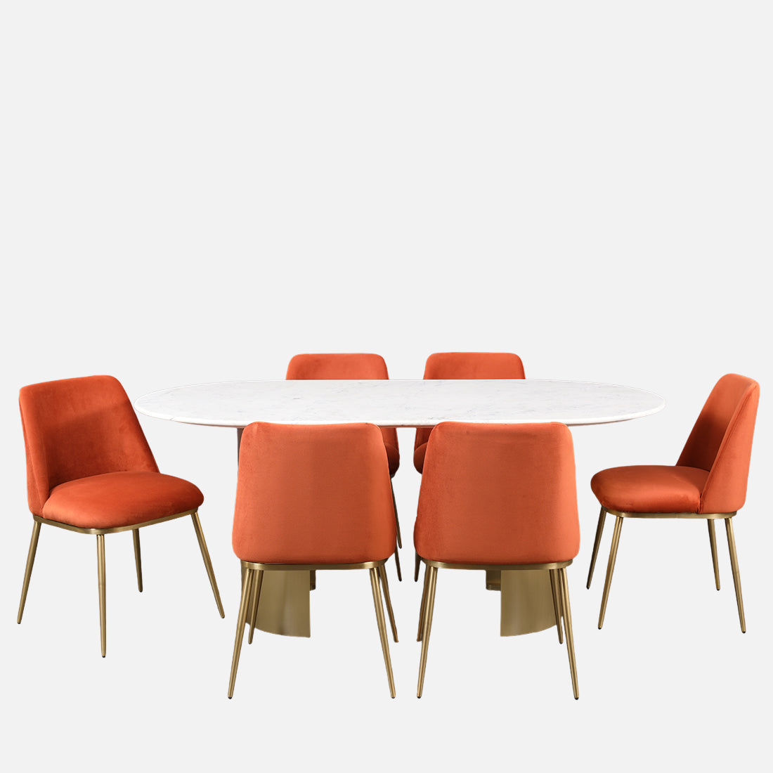 Palatine Marble Top Six Seater Dining Set in White & Rust Colour