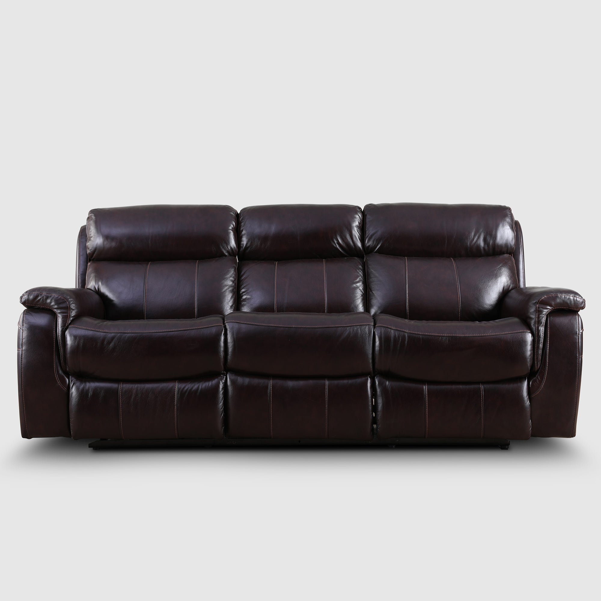Plush Half Leather Three Seater Electric Recliner in Burgundy Colour