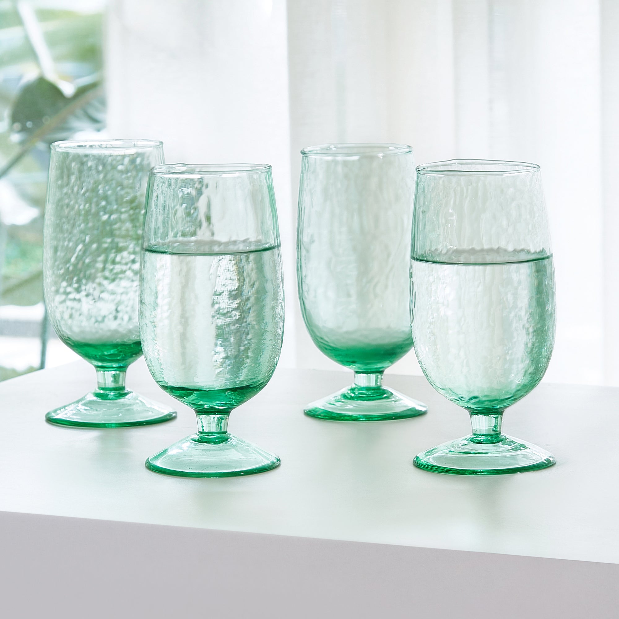 Ikigai Hammered Stem Goblet Set of 4 in Green Colour