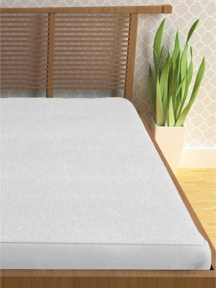 Cool Sheild Cotton Single Mattress Protector 182X91X25 Cm Antibacterial in White Colour