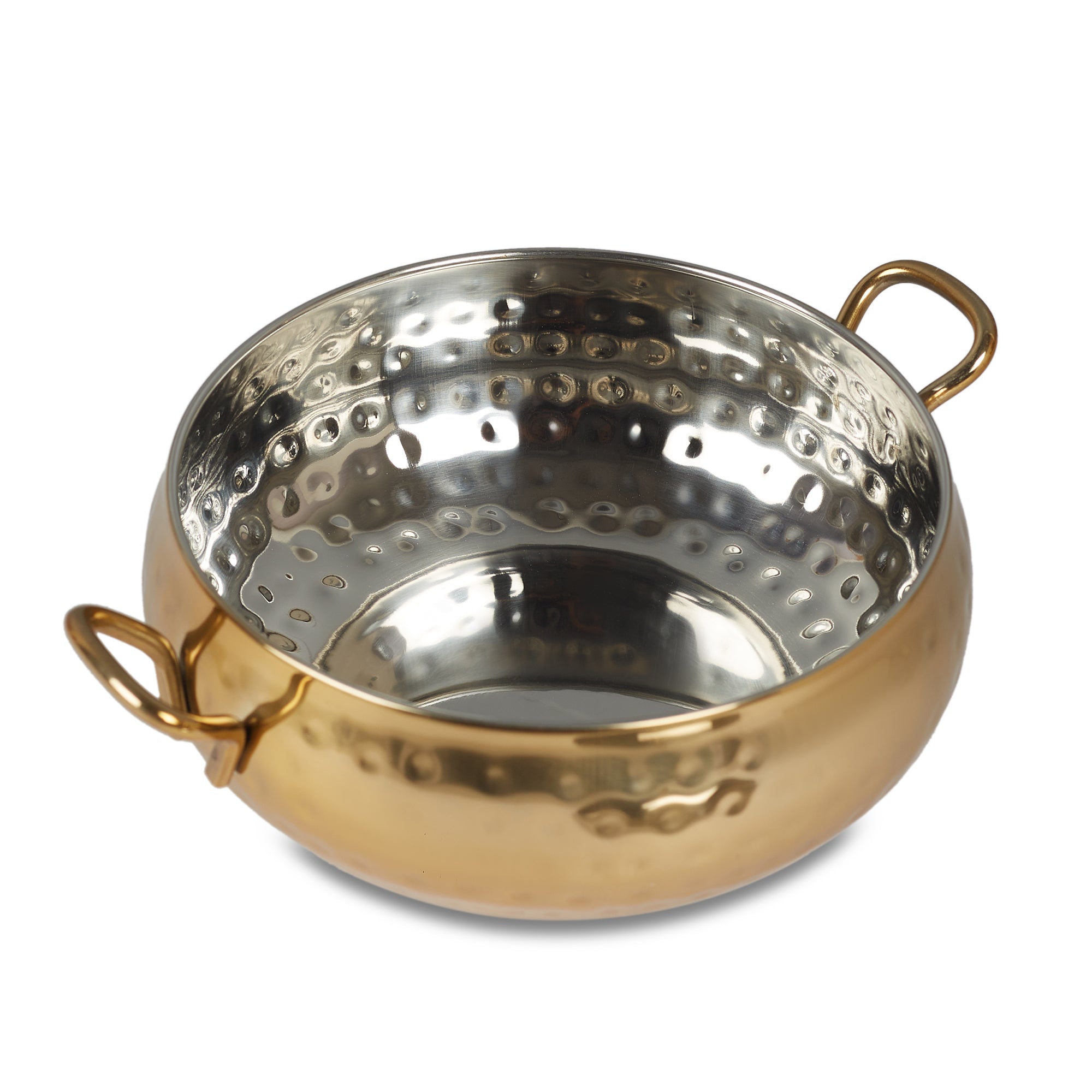 Sapphire Stainless Steel Hammered Serving Handi with Lid in Gold & Silver Colour by Living Essence