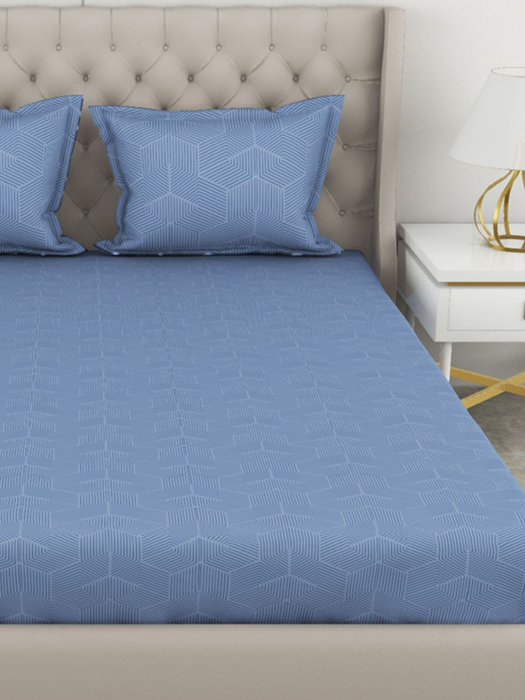 Botanical Cotton King Bed Sheet 274X274 Cm 210 Tc in Blue Colour