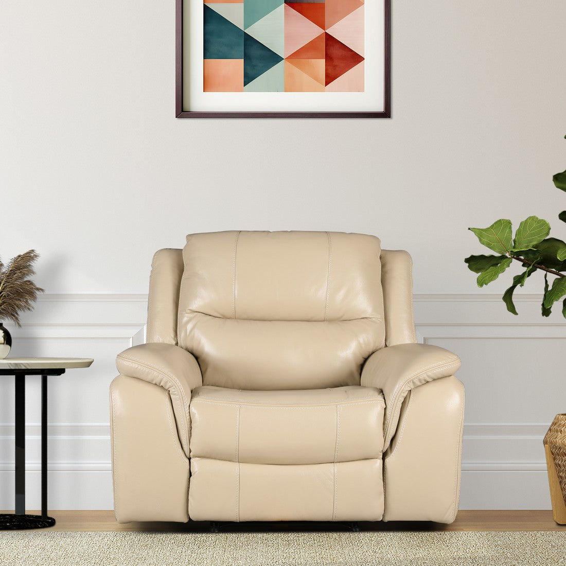Murray Half Leather Single Seater Recliner in Beige Colour